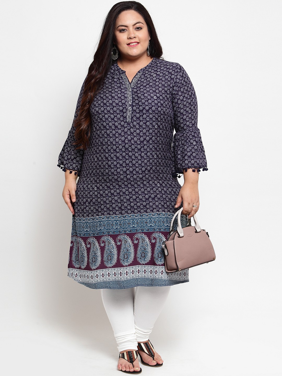 

plusS Women Navy Blue Printed Straight Kurta