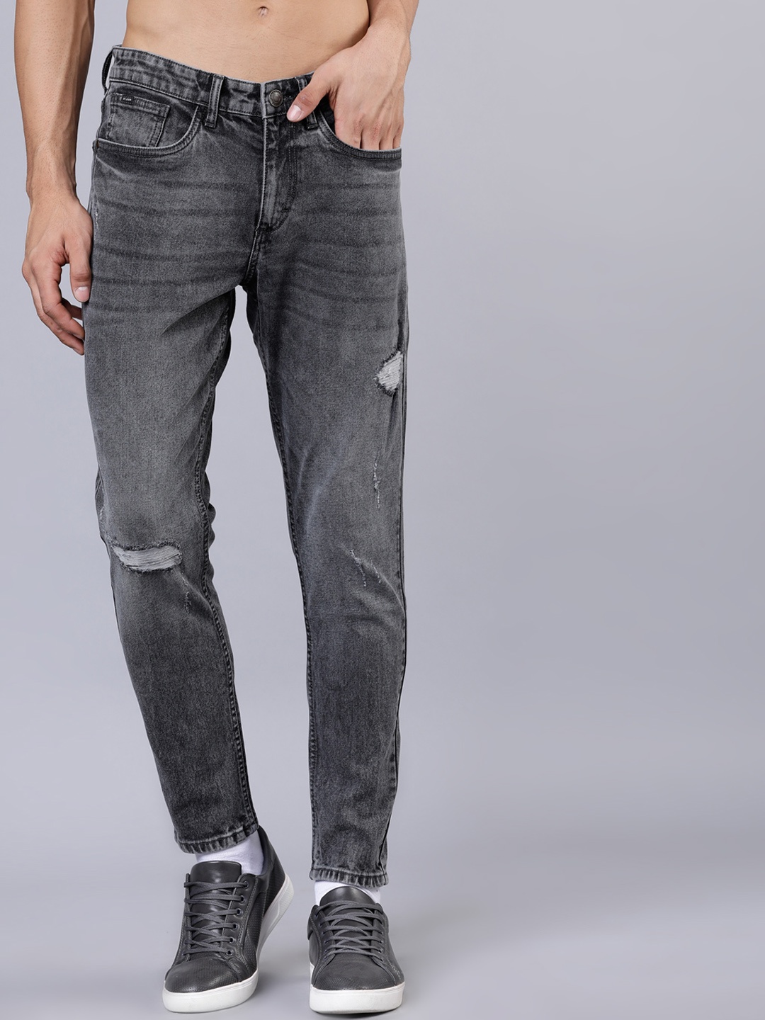 

HIGHLANDER Men Grey Tapered Fit Mid-Rise Clean Look Stretchable Jeans