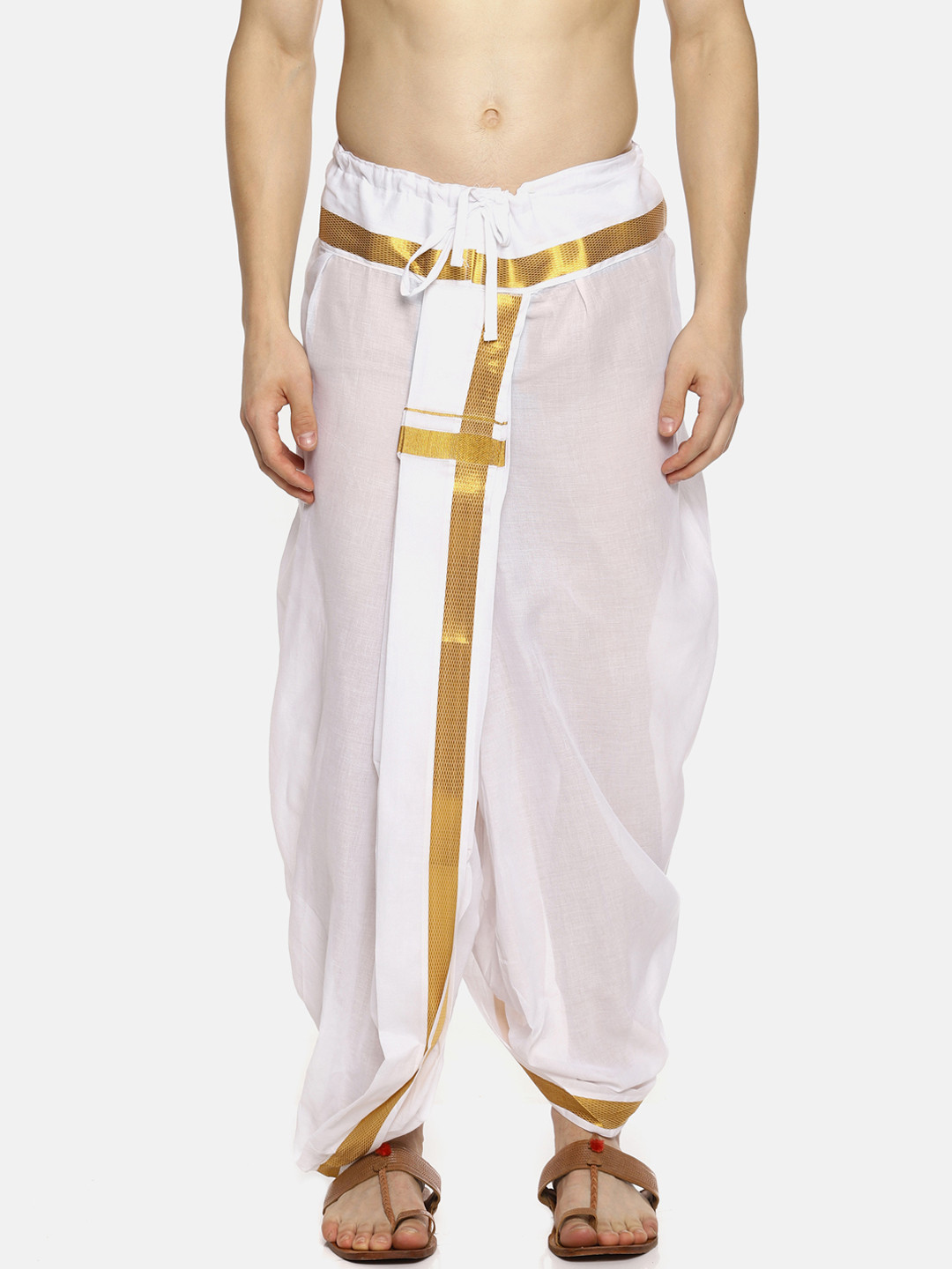 

Sethukrishna Men White Solid Readymade Dhoti