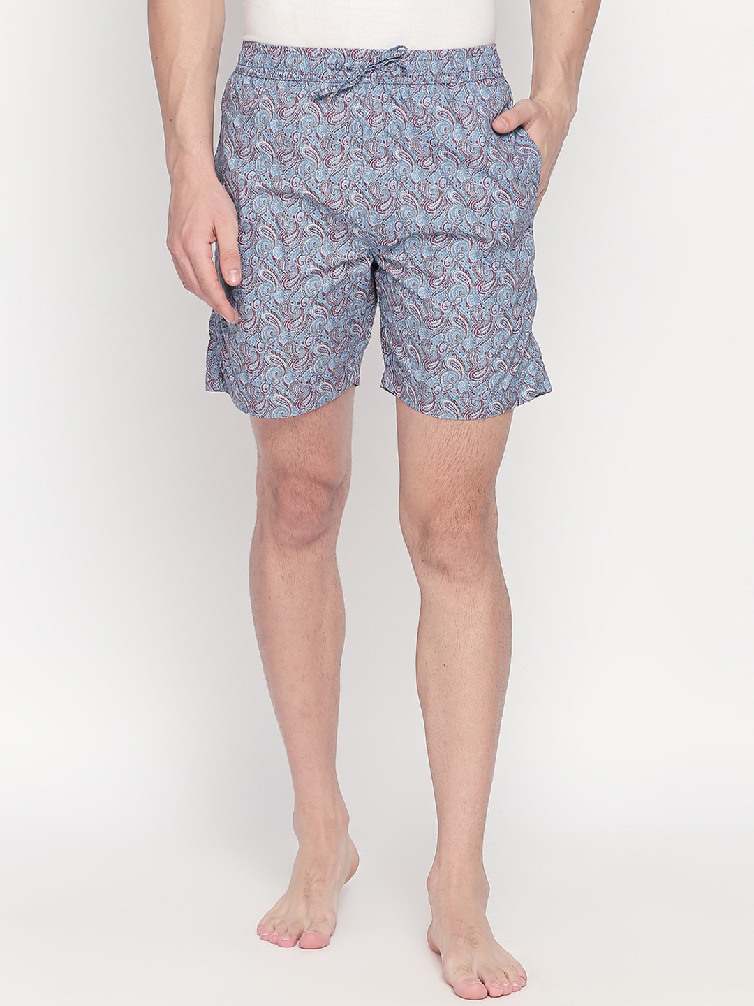 

beevee Men Blue & Off-White Printed Lounge Shorts