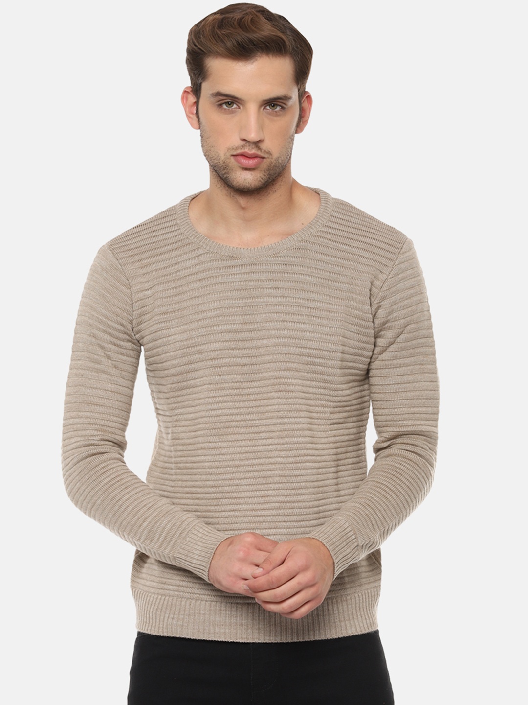 

People Men Beige Ribbed Sweater