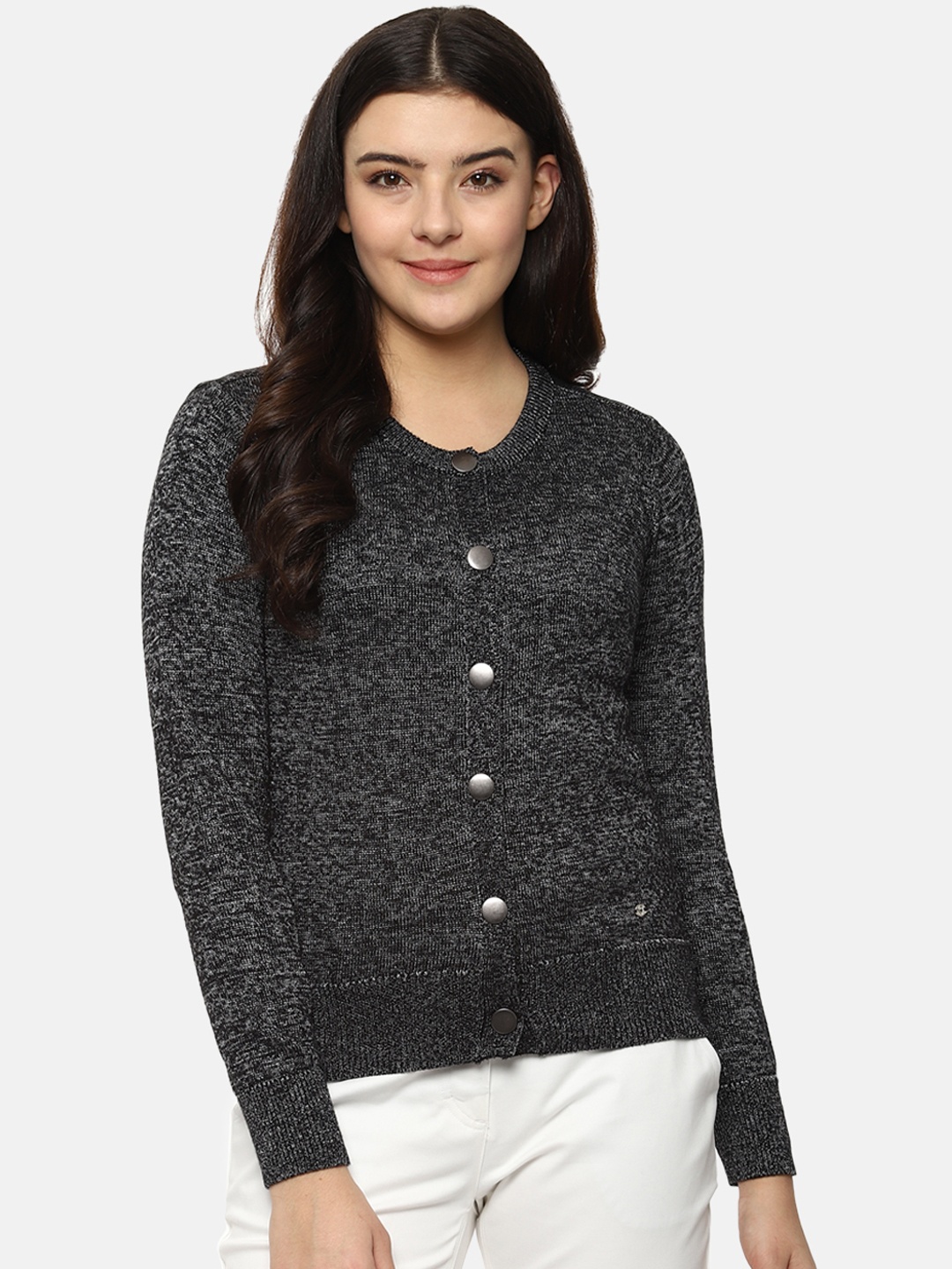 Allen Solly Woman Women Charcoal Grey Solid Cardigan