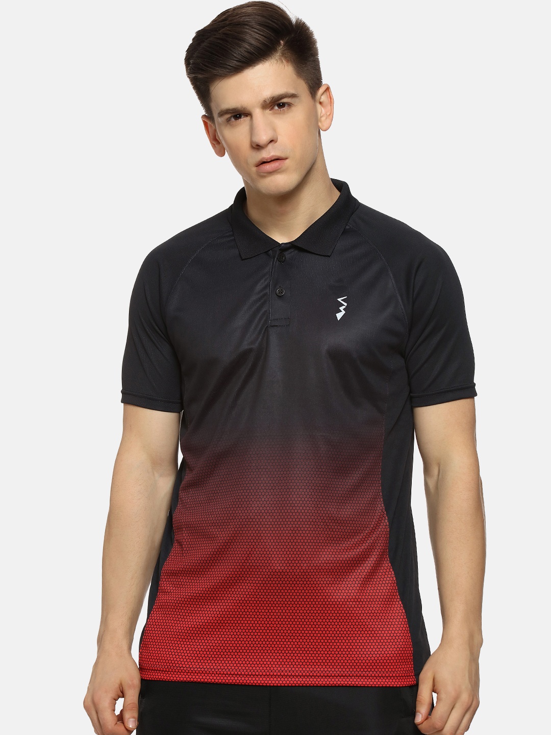 

Campus Sutra Men Red & Black Printed Polo Collar T-shirt