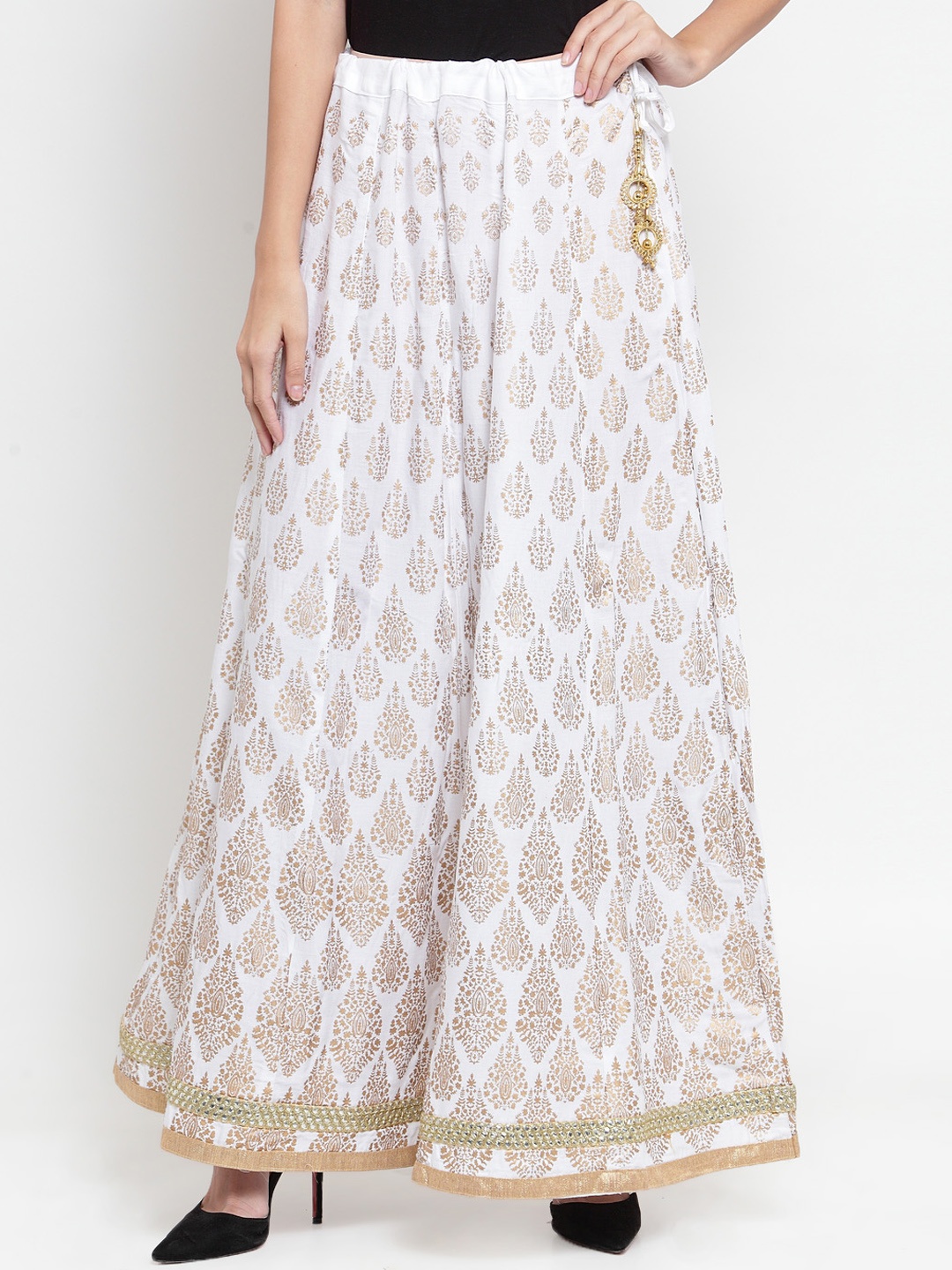 

Clora Creation Women White Printed Flared Maxi Skirt