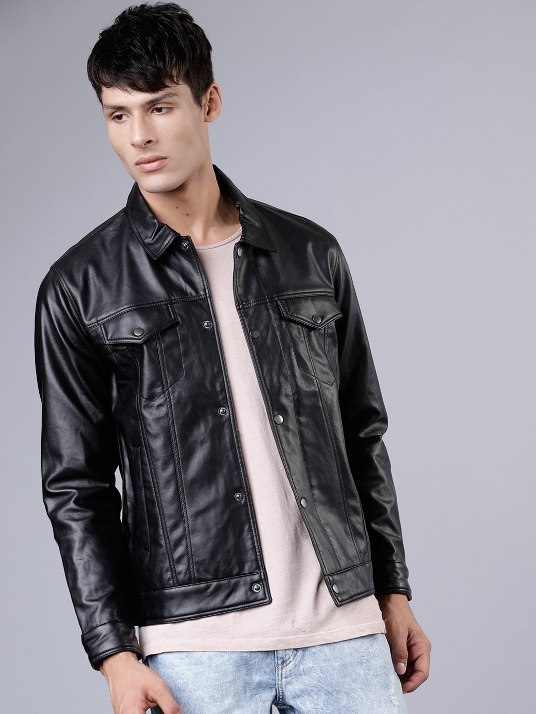 HIGHLANDER Men Black Solid Trucker Jacket