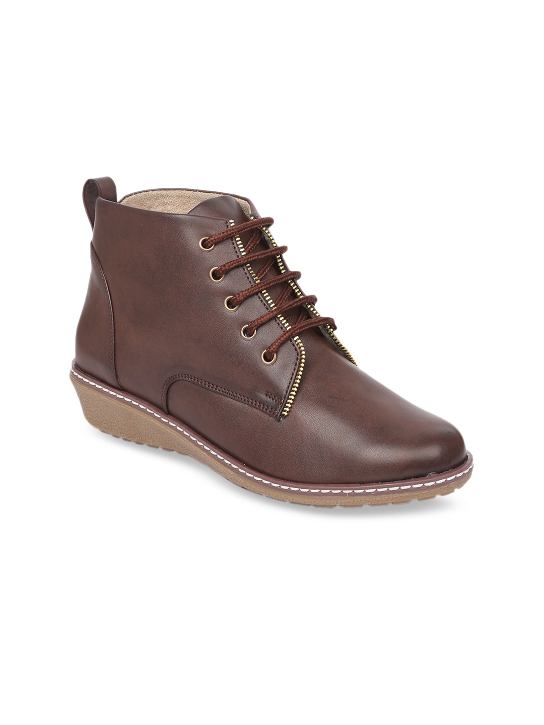 

VALIOSAA Women Brown Solid Mid-Top Heeled Boots