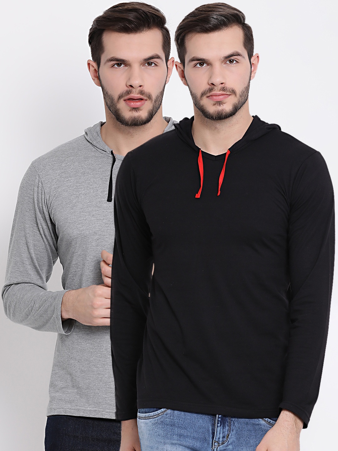 

MACK JONNEY Men Grey Solid Pack Of 2 Hood T-shirt