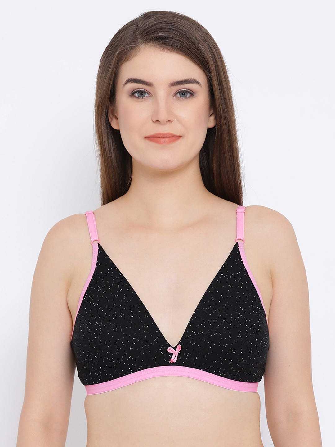 

Clovia Cotton Rich Non-Padded Non-Wired Printed Bra, Black