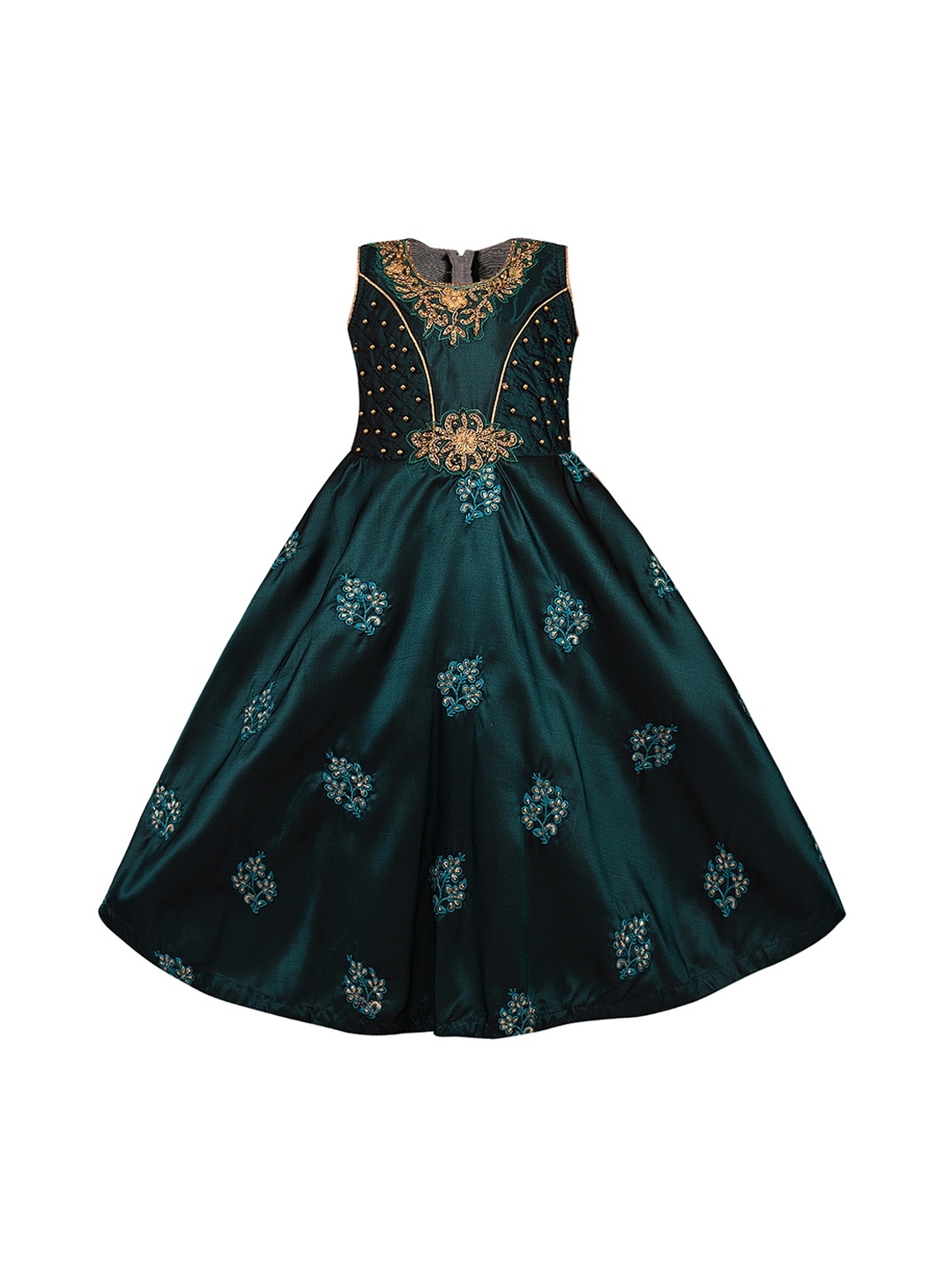 

Wish Karo Girls Green Embellished Silk Fit and Flare Dress