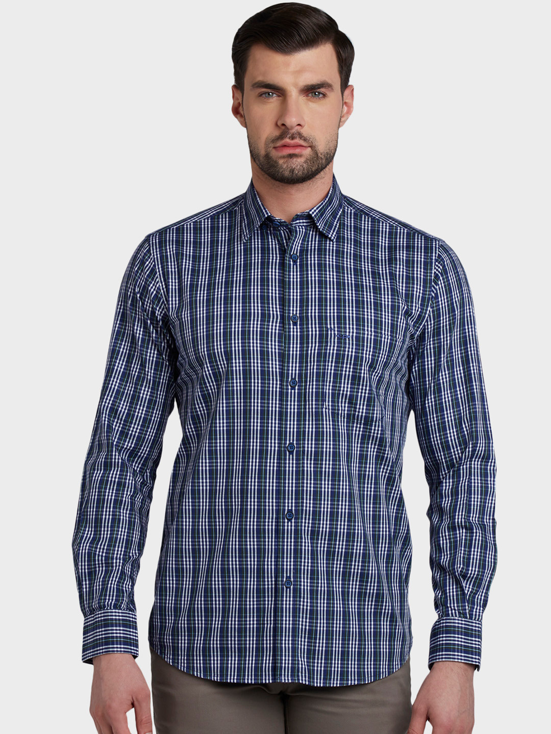 

ColorPlus Men Blue & White Slim Fit Checked Casual Shirt