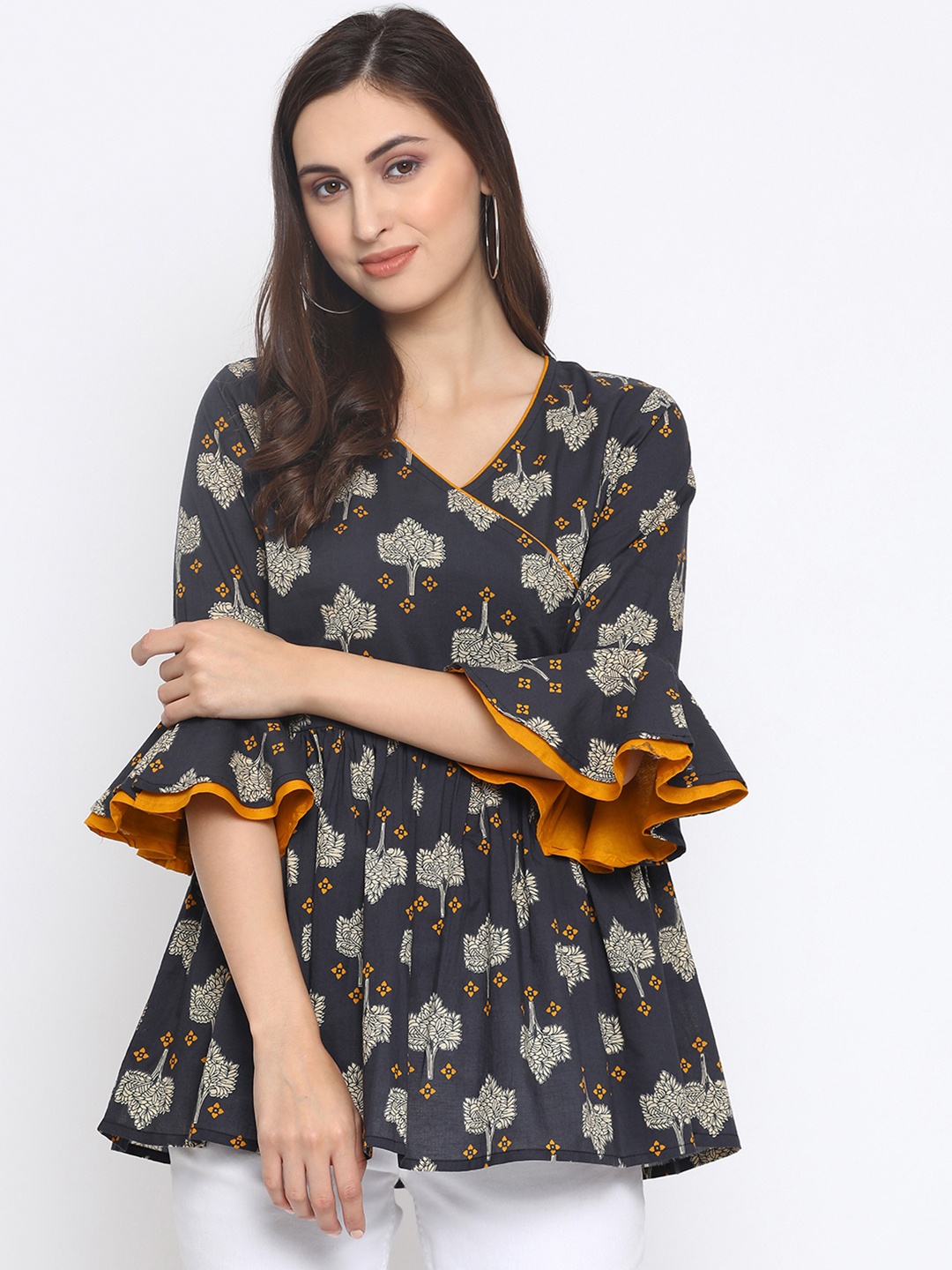 

Azira Women Blue Printed Peplum Pure Cotton Top