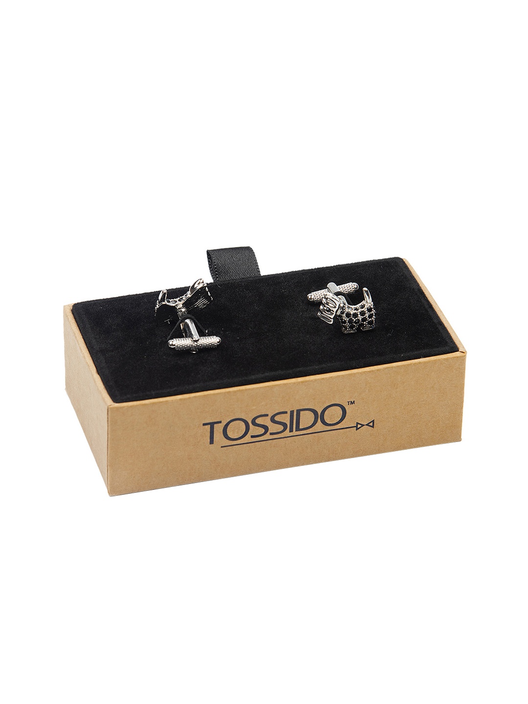 

Tossido Men Silver-Toned & Black Textured Quirky Cufflinks