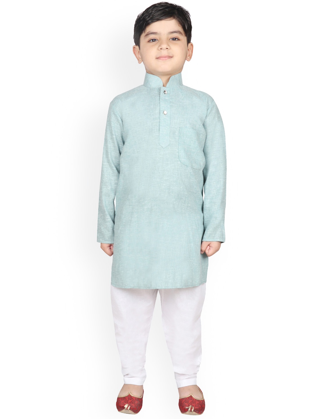 

SG YUVRAJ Boys Turquoise Blue & White Solid Kurta with Pyjamas