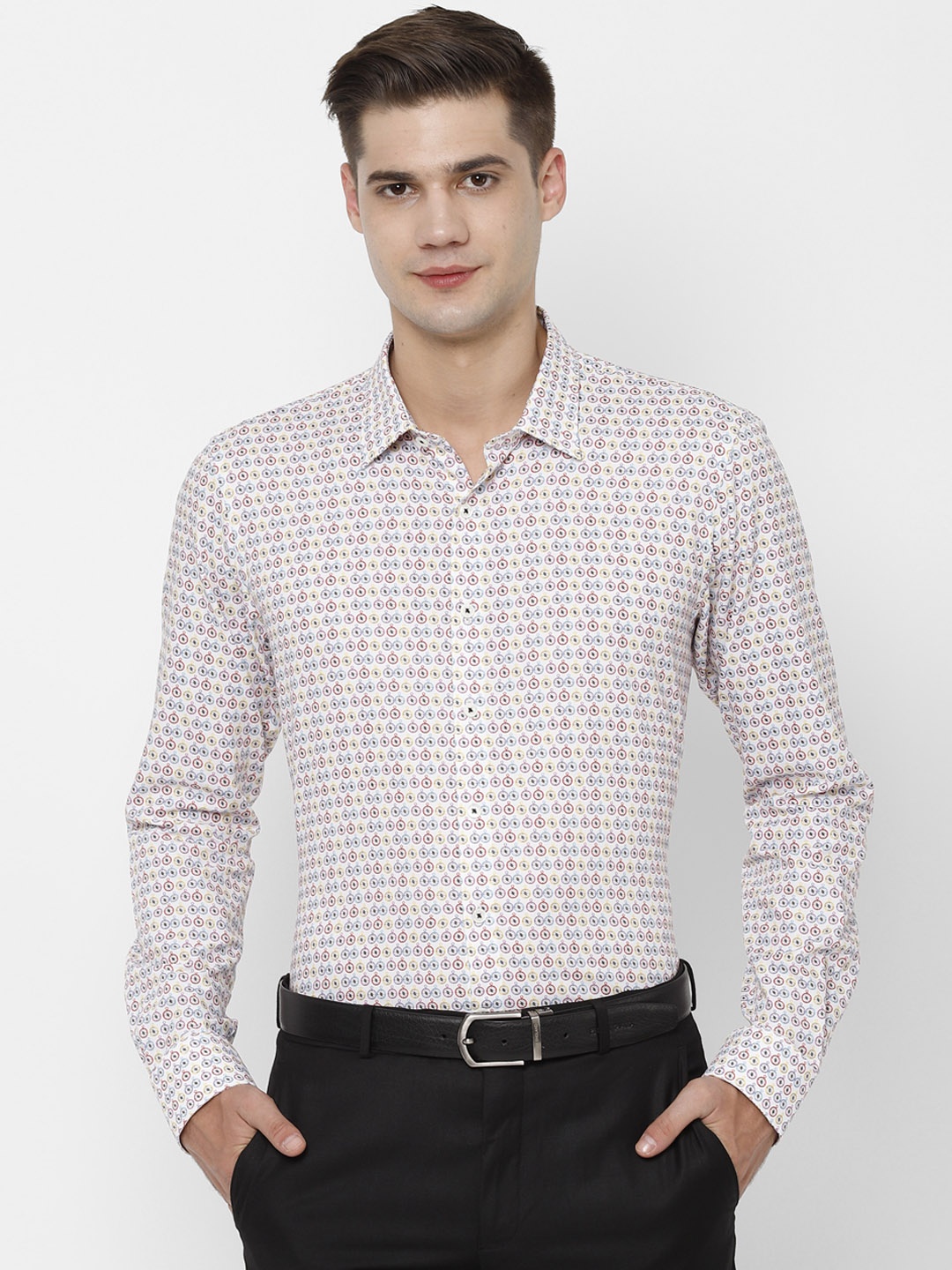 

SIMON CARTER LONDON Men White Slim Fit Printed Formal Shirt