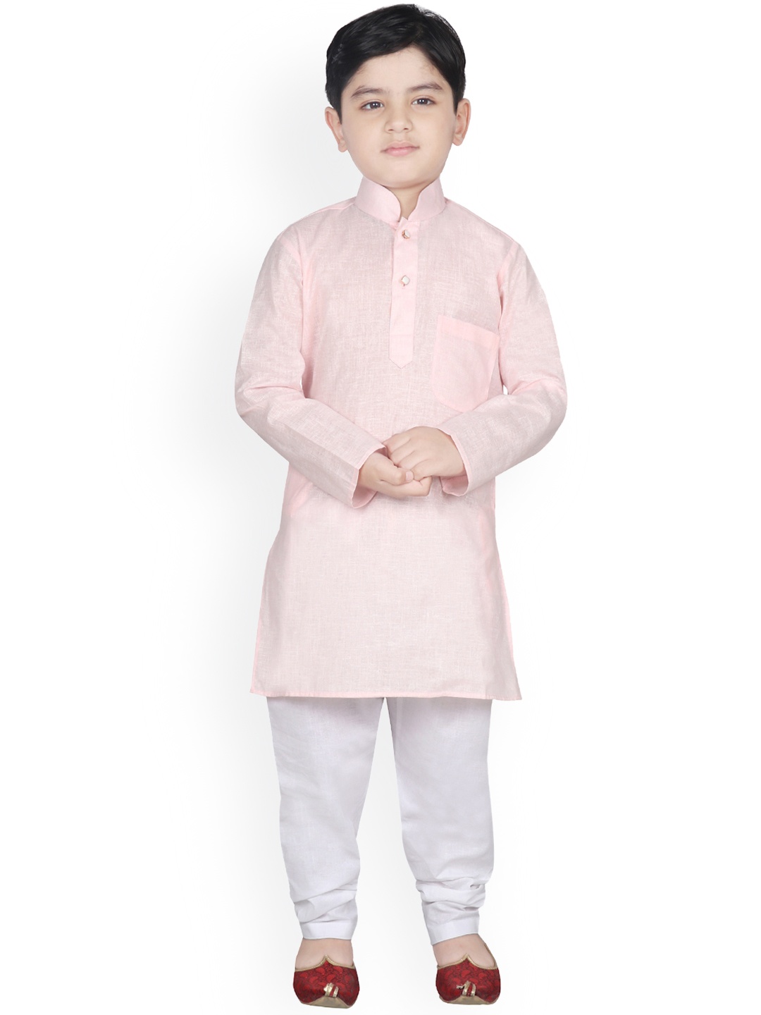 

SG YUVRAJ Boys Pink & White Solid Kurta with Pyjamas