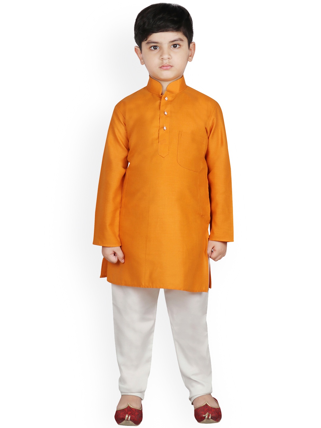 

SG YUVRAJ Boys Orange & White Solid Kurta with Pyjamas