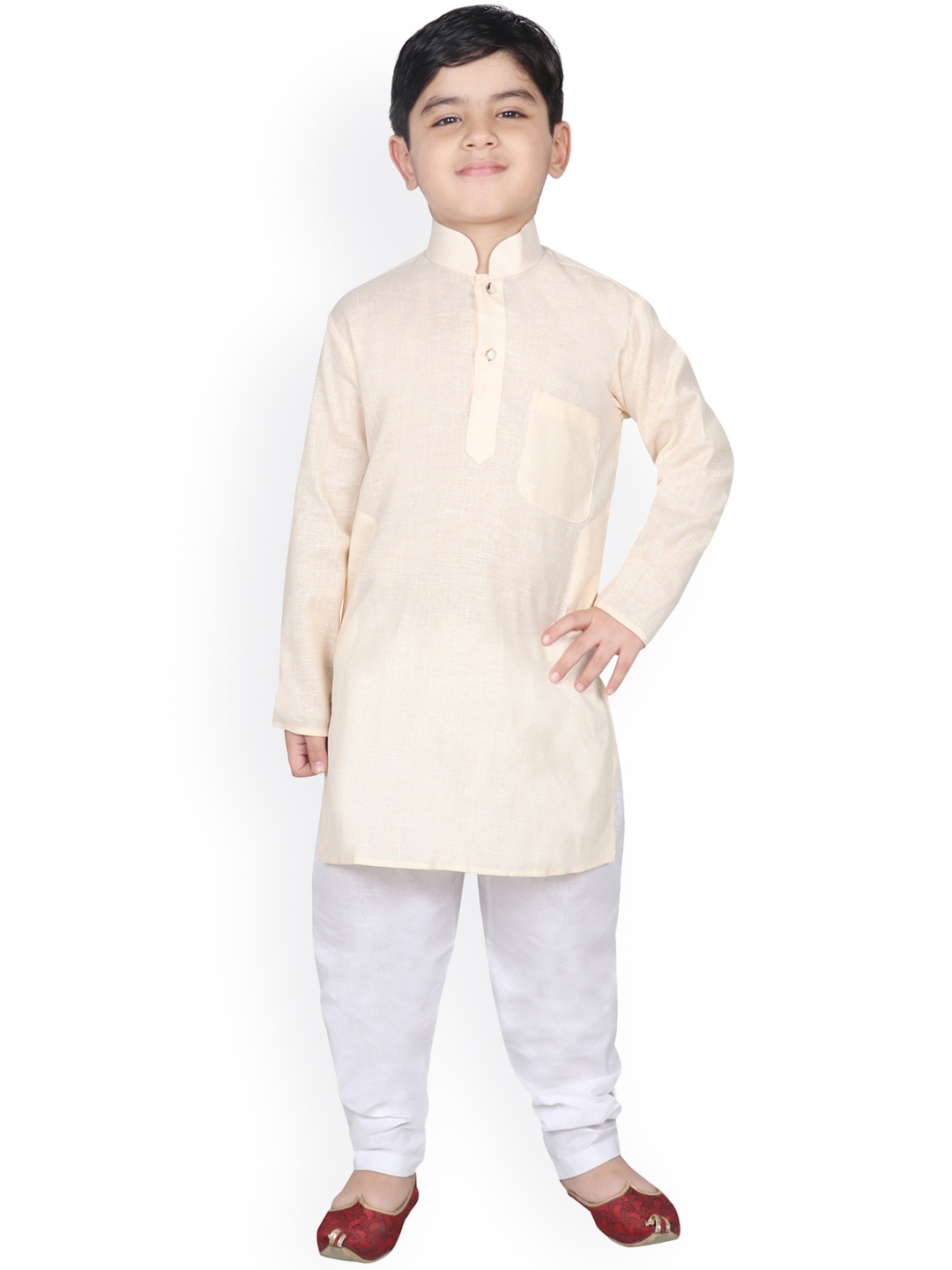 

SG YUVRAJ Boys Beige & White Solid Kurta with Pyjamas