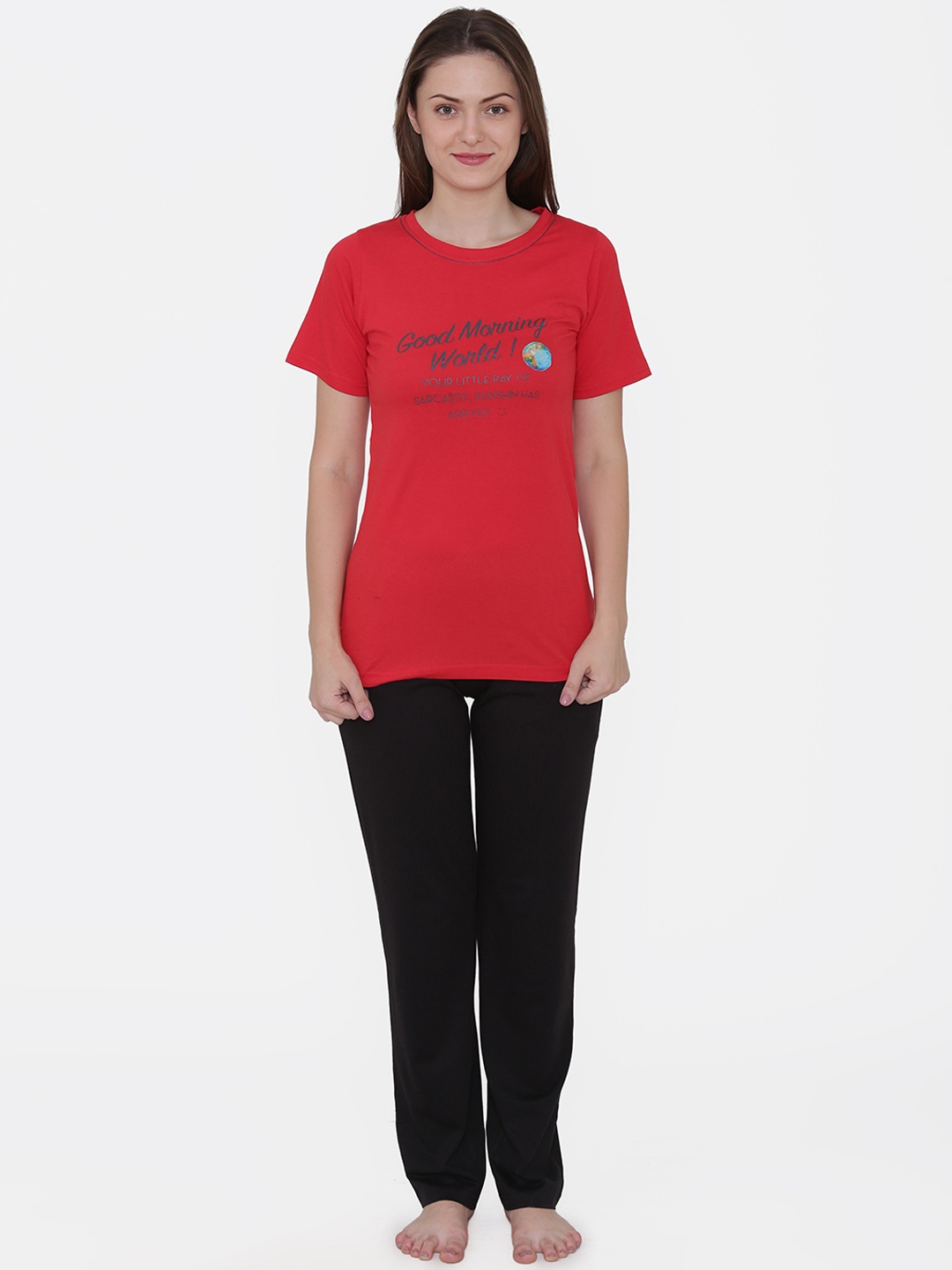 

Private Lives Women Red & Black Solid Night Suit NS0028Y