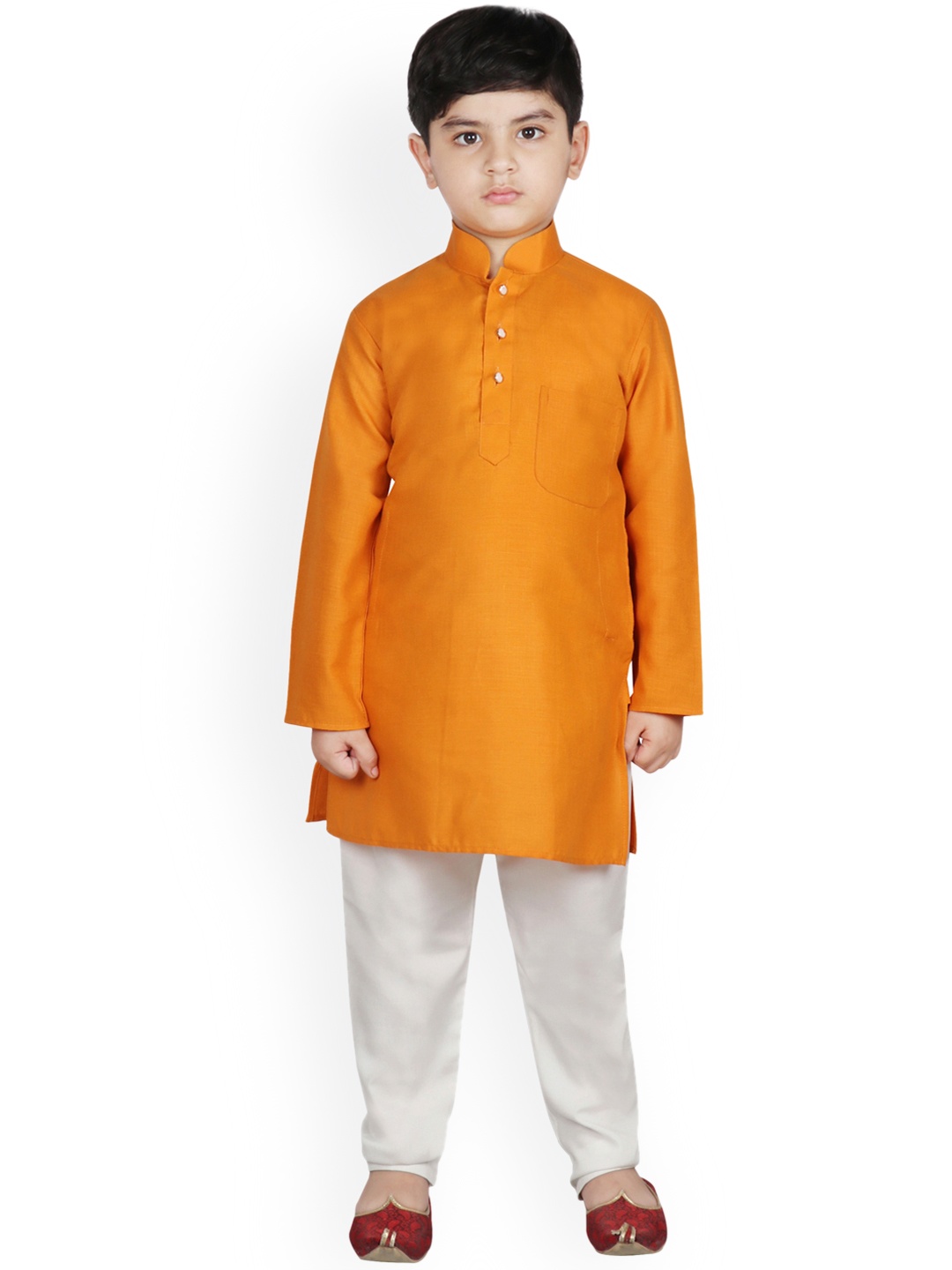 

SG YUVRAJ Boys Orange & White Solid Kurta with Pyjamas