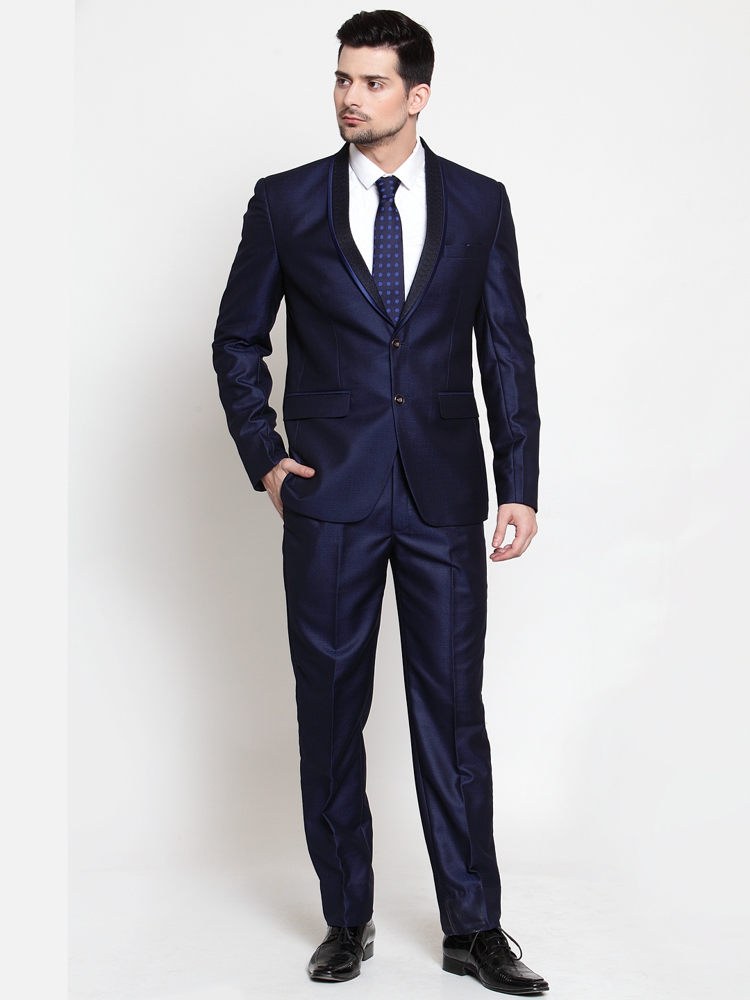 LUXURAZI Men Blue Solid Slim-Fit Tuxedo Two-Piece Suit