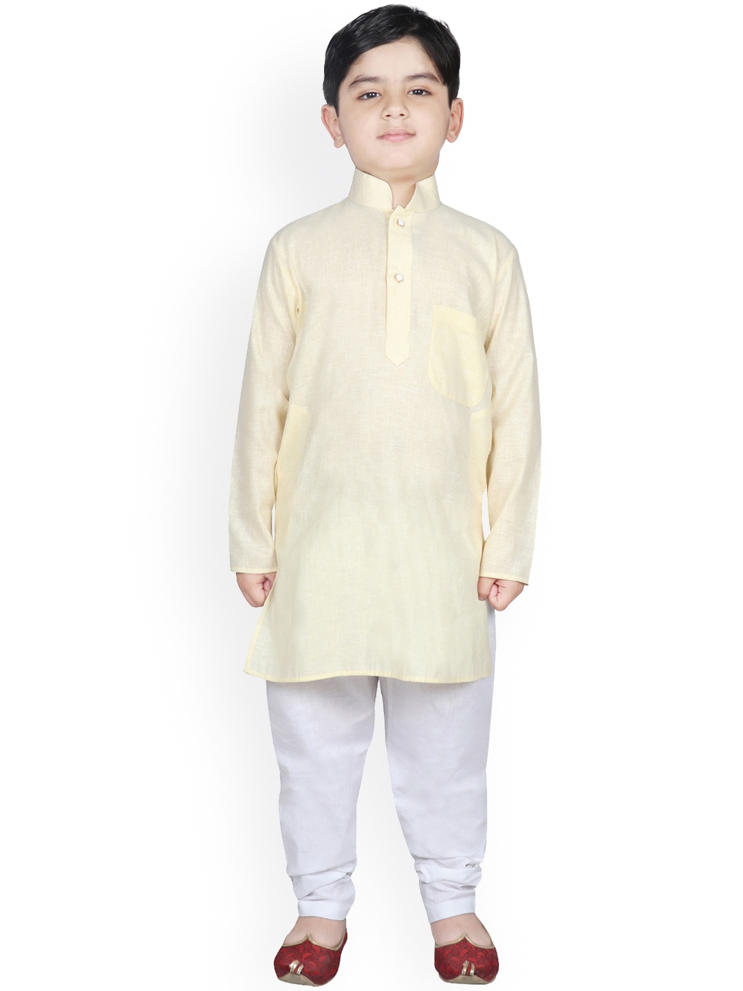 

SG YUVRAJ Boys Yellow & White Solid Kurta with Pyjamas