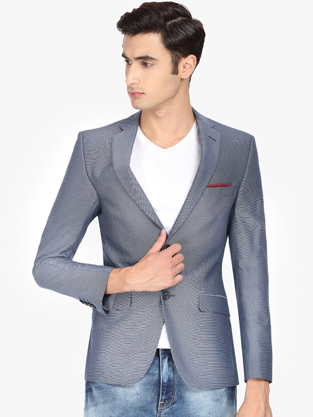 

SUITLTD Men Blue Self Design Slim-Fit Single-Breasted Blazer