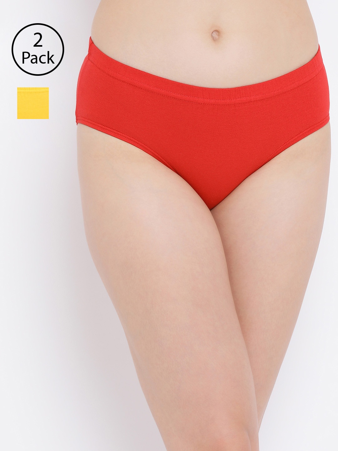 

Clovia Women Pack Of 2 Yellow & Red Solid Hipster Briefs COMPNC706XL
