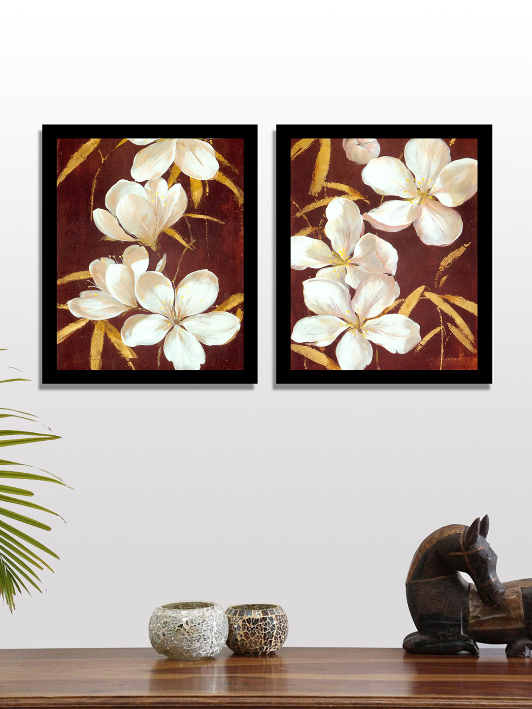 

Art Street Set of 2 Brown Beautiful Flower UV Wall Art With Wooden Frame