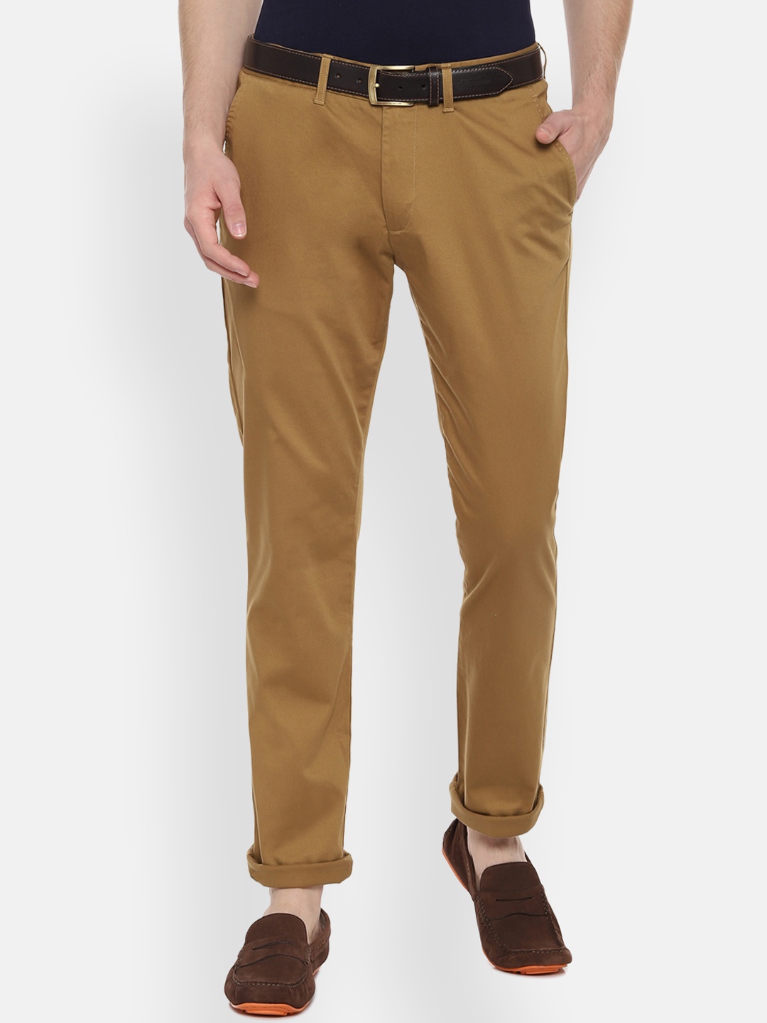 

People Men Brown Regular Fit Solid Regular Trousers