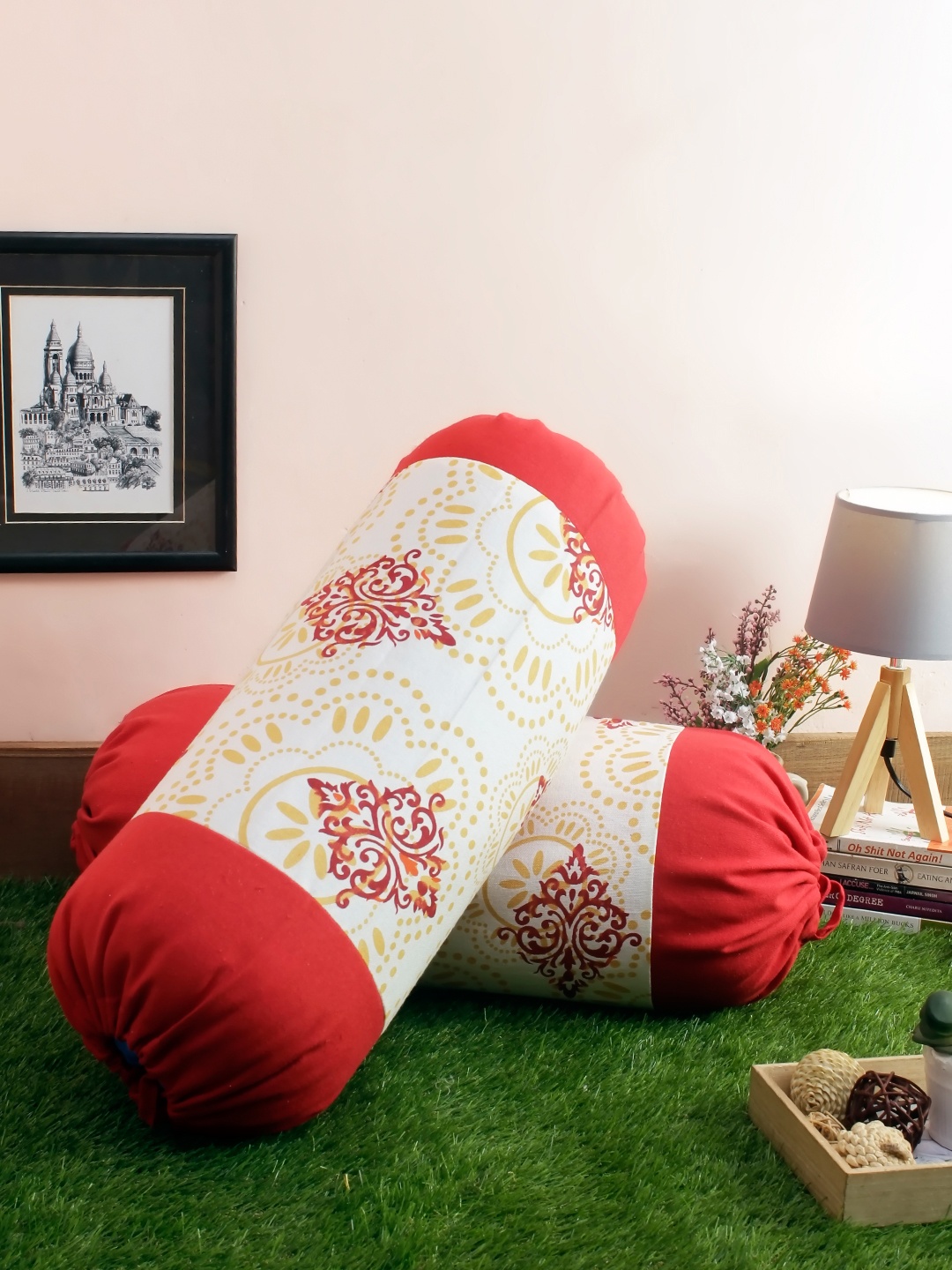

Soumya Set of 2 Red & White Printed 200TC Cotton Bolster Covers