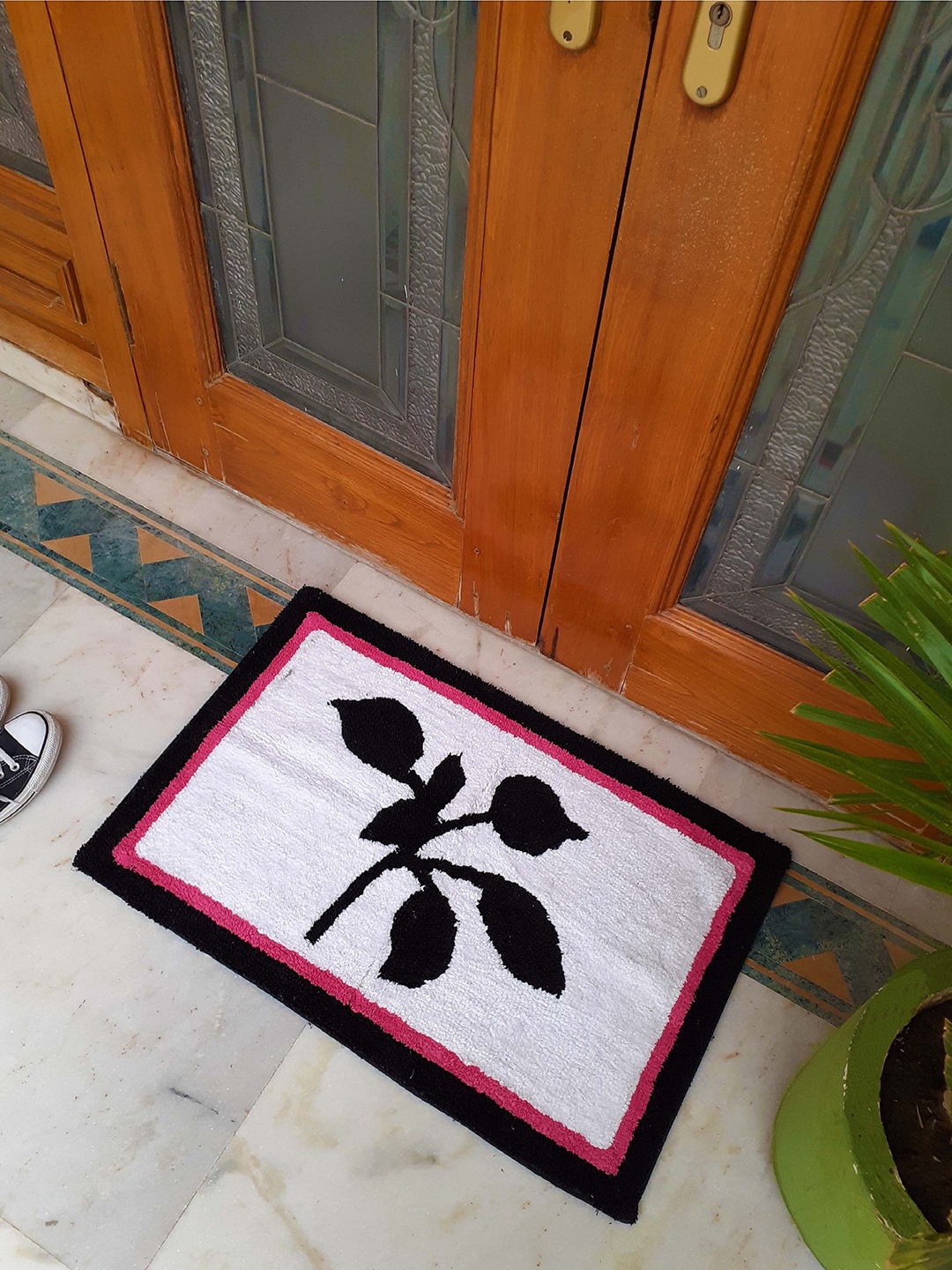 

Avira Home Multicoloured Printed Watermark Cotton Anti-Slip Doormat, Multi