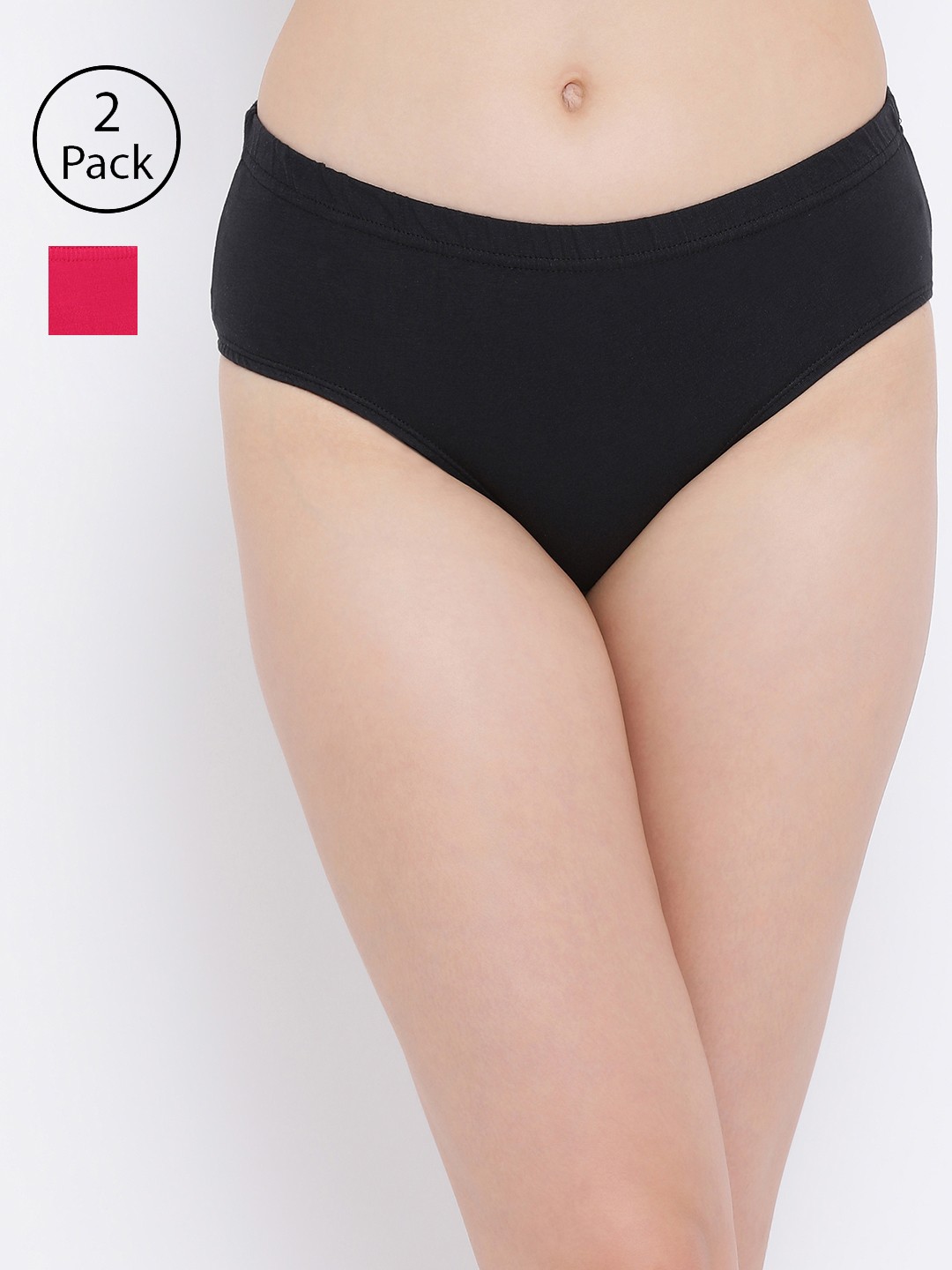 

Clovia Women Pack Of 2 Solid Hipster Briefs COMPNC723XL, Black