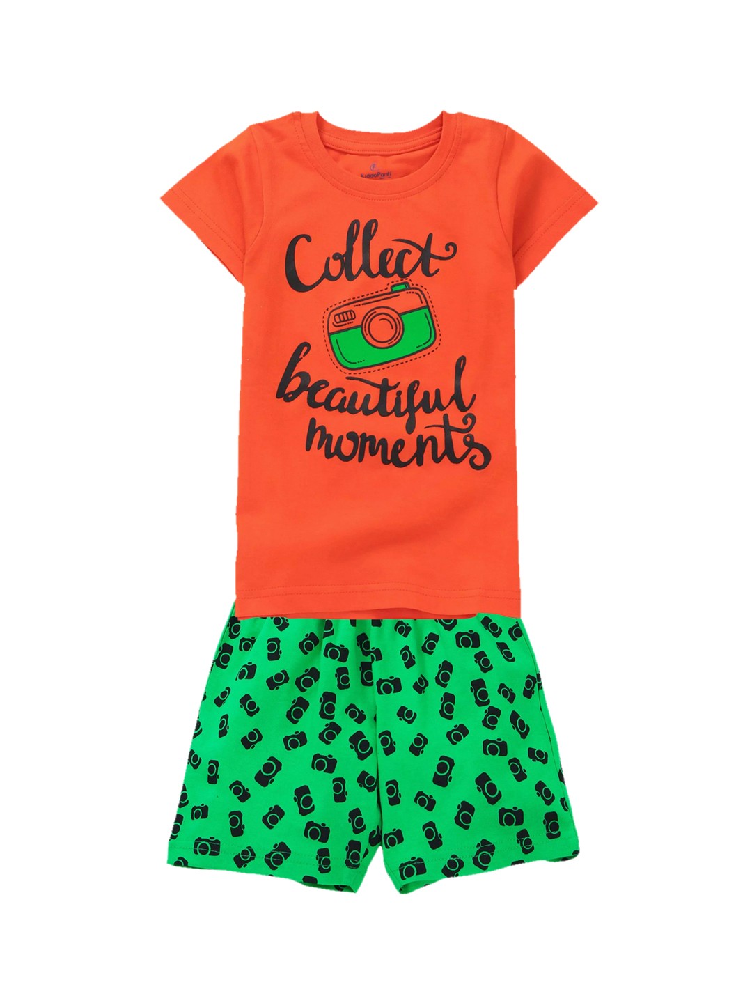 

KiddoPanti Girls Orange & Green Printed T-shirt with Shorts