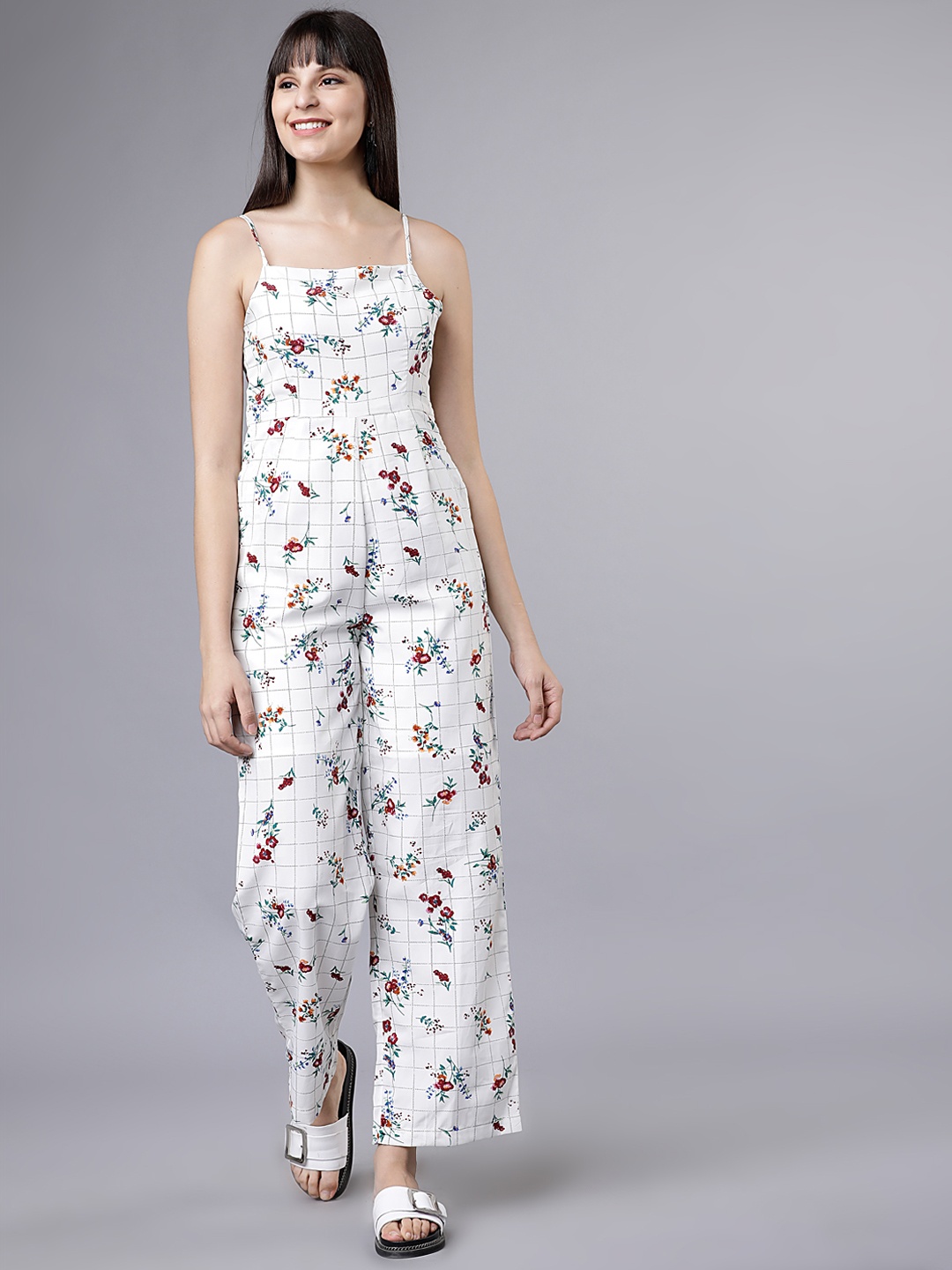 

Tokyo Talkies Women White & Black Checked Basic Jumpsuit