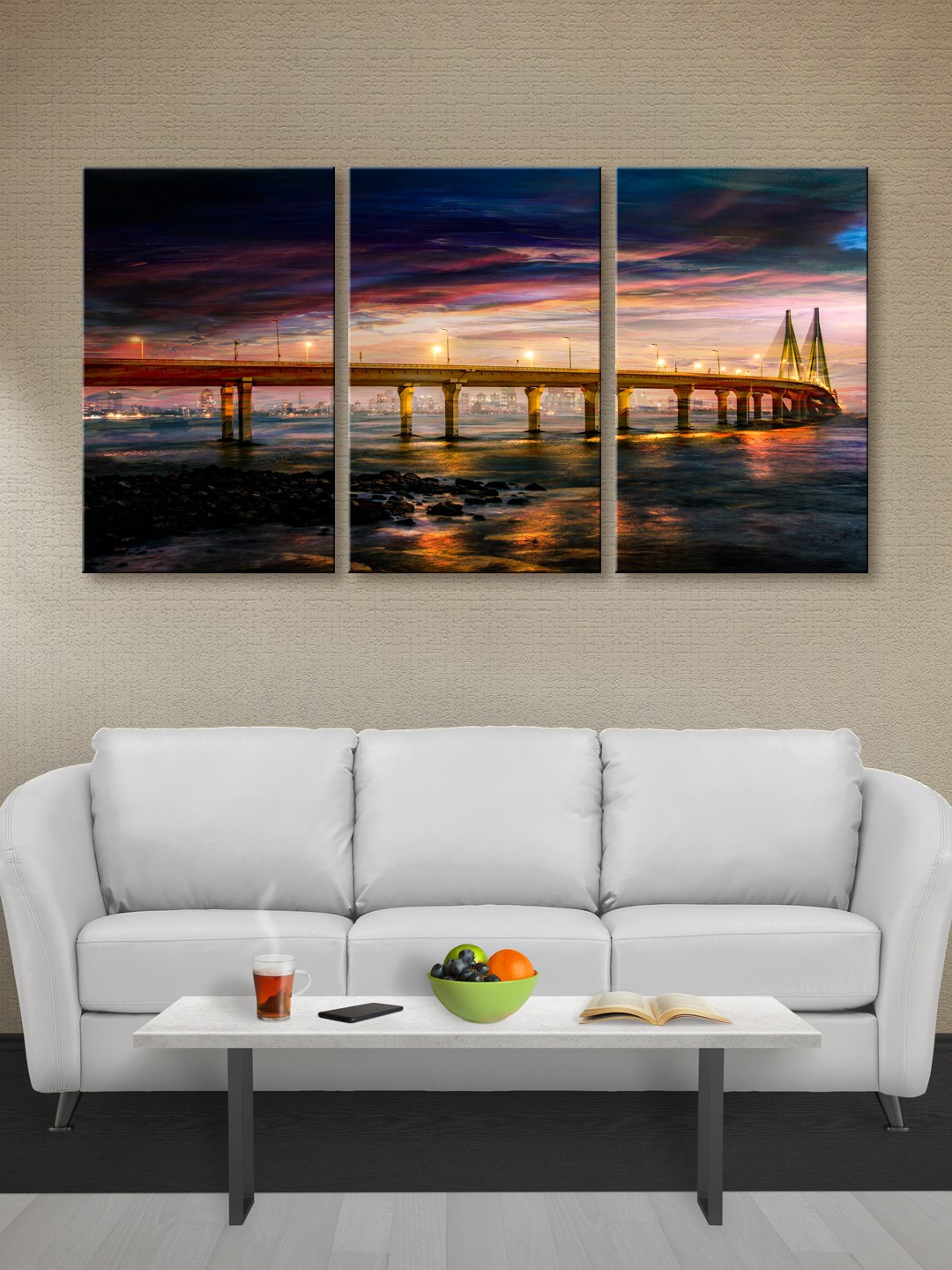 

999Store Multicoloured Set of 3 Long Bridge Canvas Wall Art, Multi