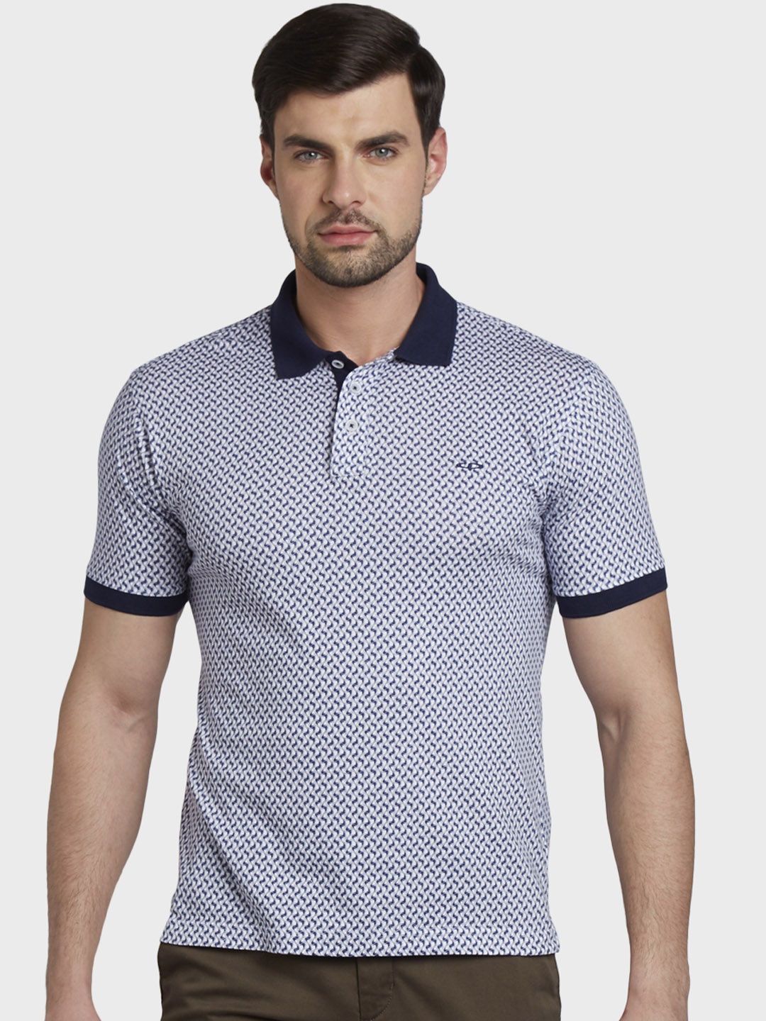 

ColorPlus Men White Printed Polo Collar Pure Cotton T-shirt