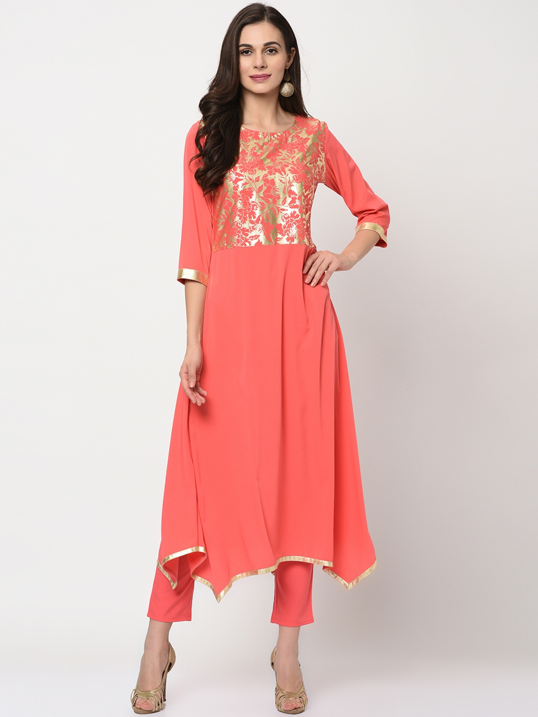 

ZIYAA Women Pink Foil Printed Kurti with Trousers