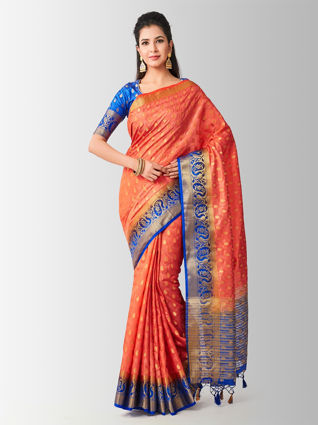 

MIMOSA Orange Woven Design Kanjeevaram Saree