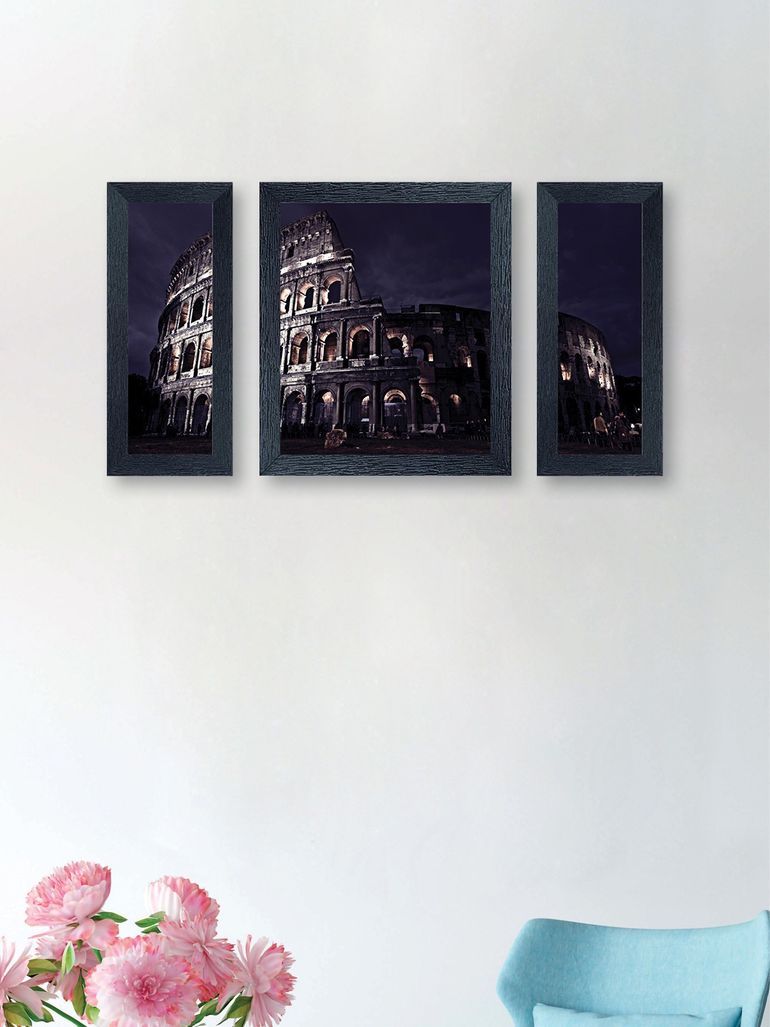 

nest ART Black Set of 3 Panelled Colosseum Synthetic Wood Wall Art