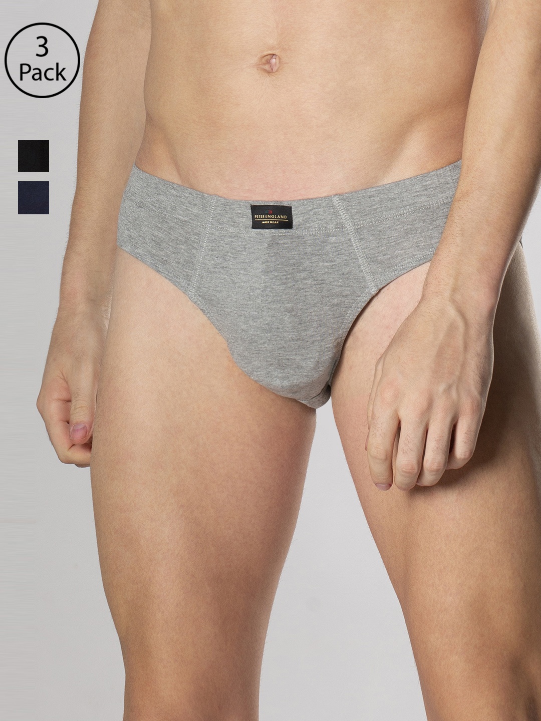 

Peter England Men Pack of 3 Solid Basic Briefs PIWBNYGMBK9086001, Grey