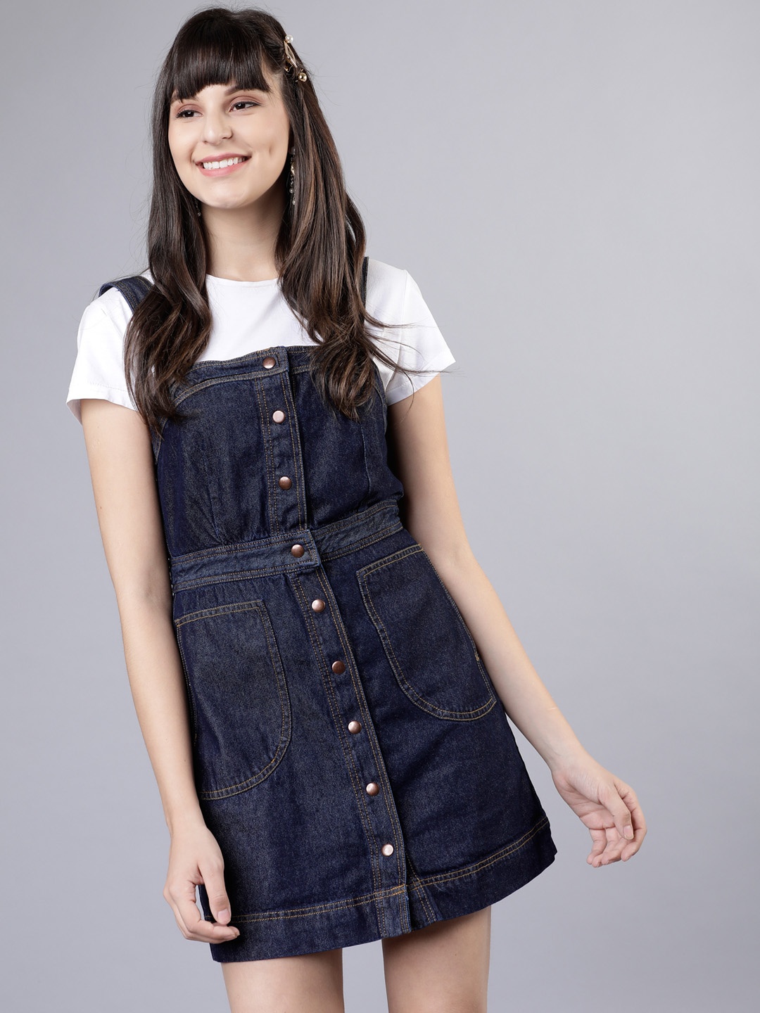 

Tokyo Talkies Women Navy Blue Solid Denim A-Line Dress
