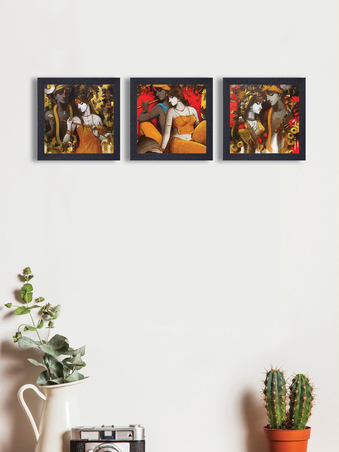 

nest ART Multicoloured Set of 3 Radha Krishna Synthetic Wood Wall Art, Multi