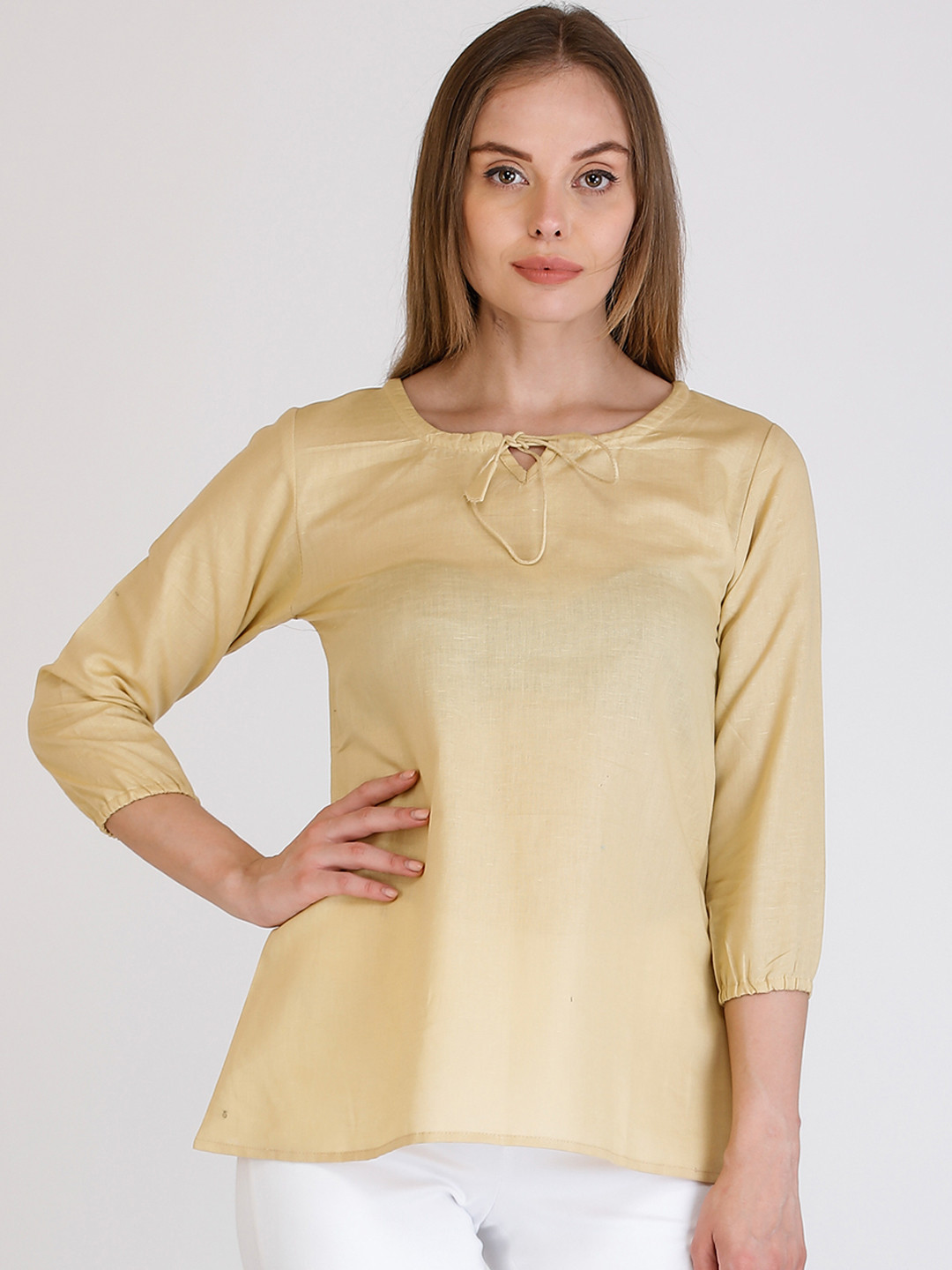 

Cottinfab Women Cream-Coloured Solid Top
