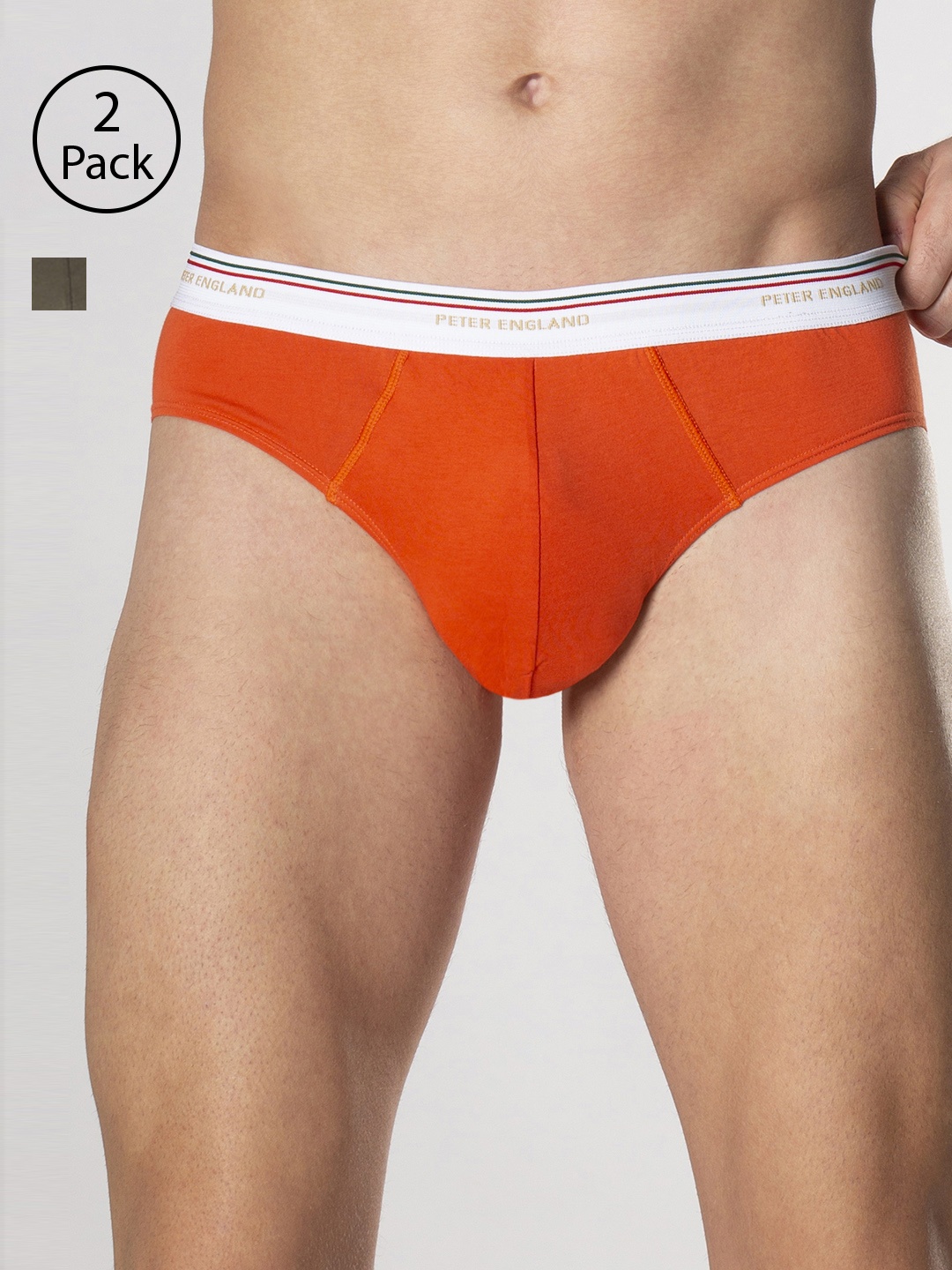 Peter England Men Pack of 2 Solid Basic Briefs PIWBOLOR9126010, Orange