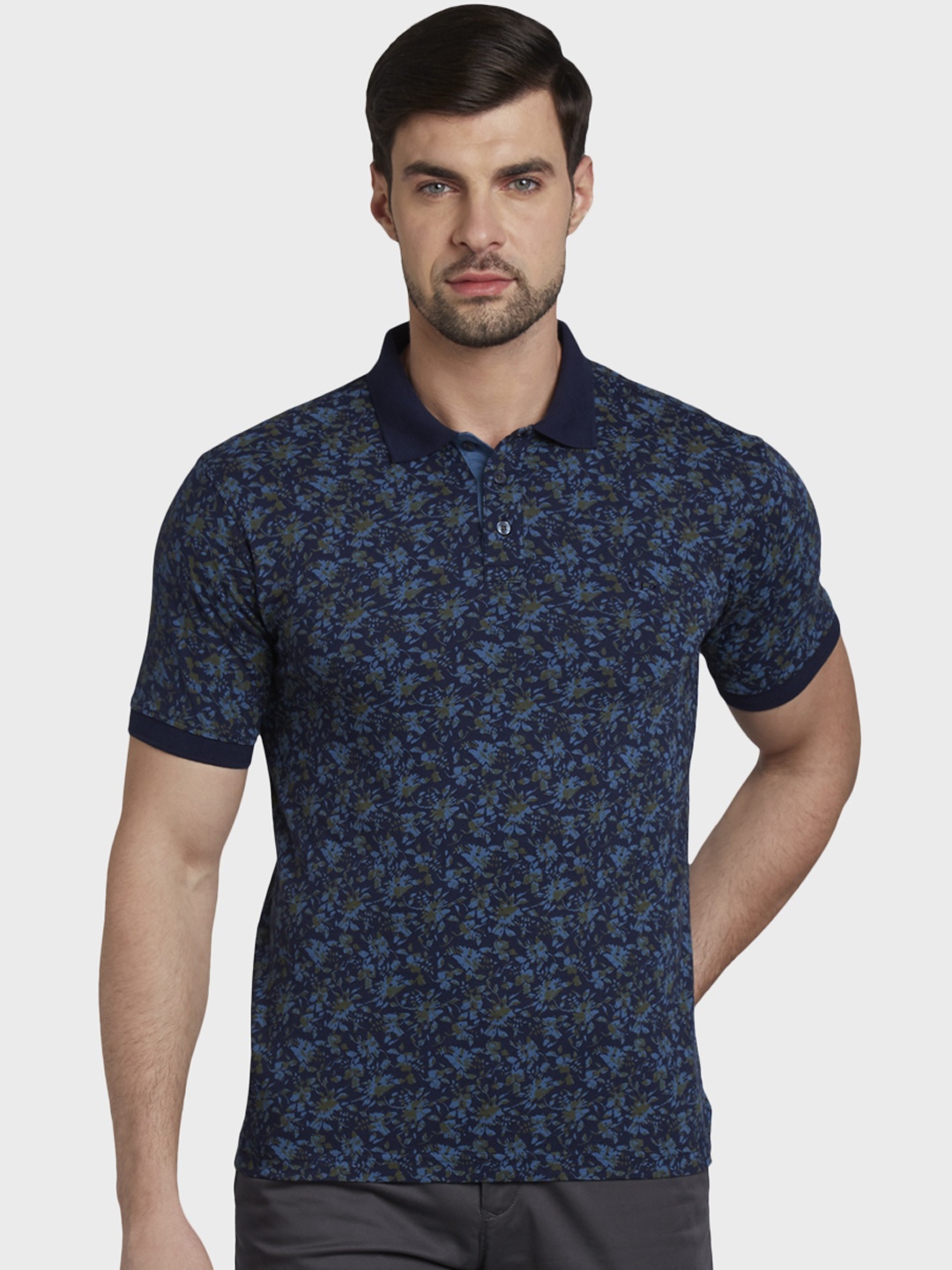

ColorPlus Men Blue & Olive Green Printed Polo Collar T-shirt