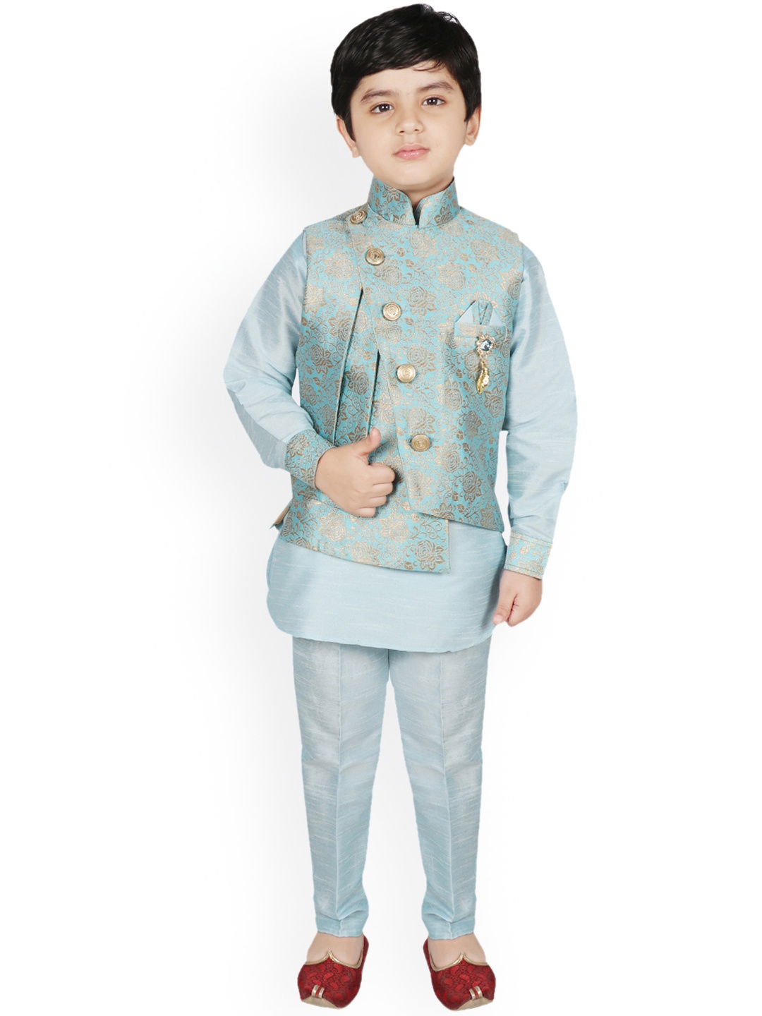 

SG YUVRAJ Boys Blue Self Design Kurta with Trousers & Jacket