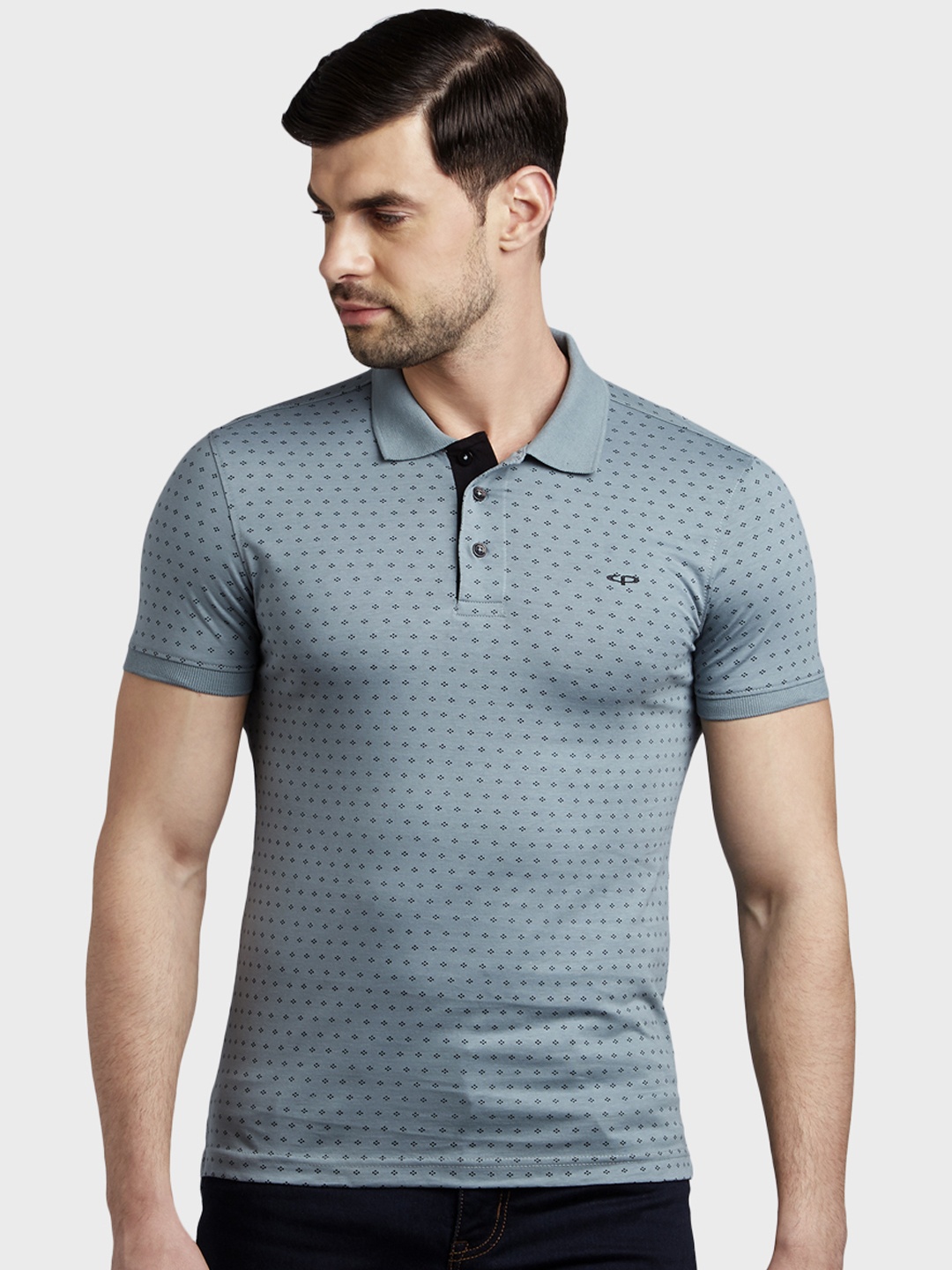 

ColorPlus Men Grey Printed Polo Collar Pure Cotton T-shirt