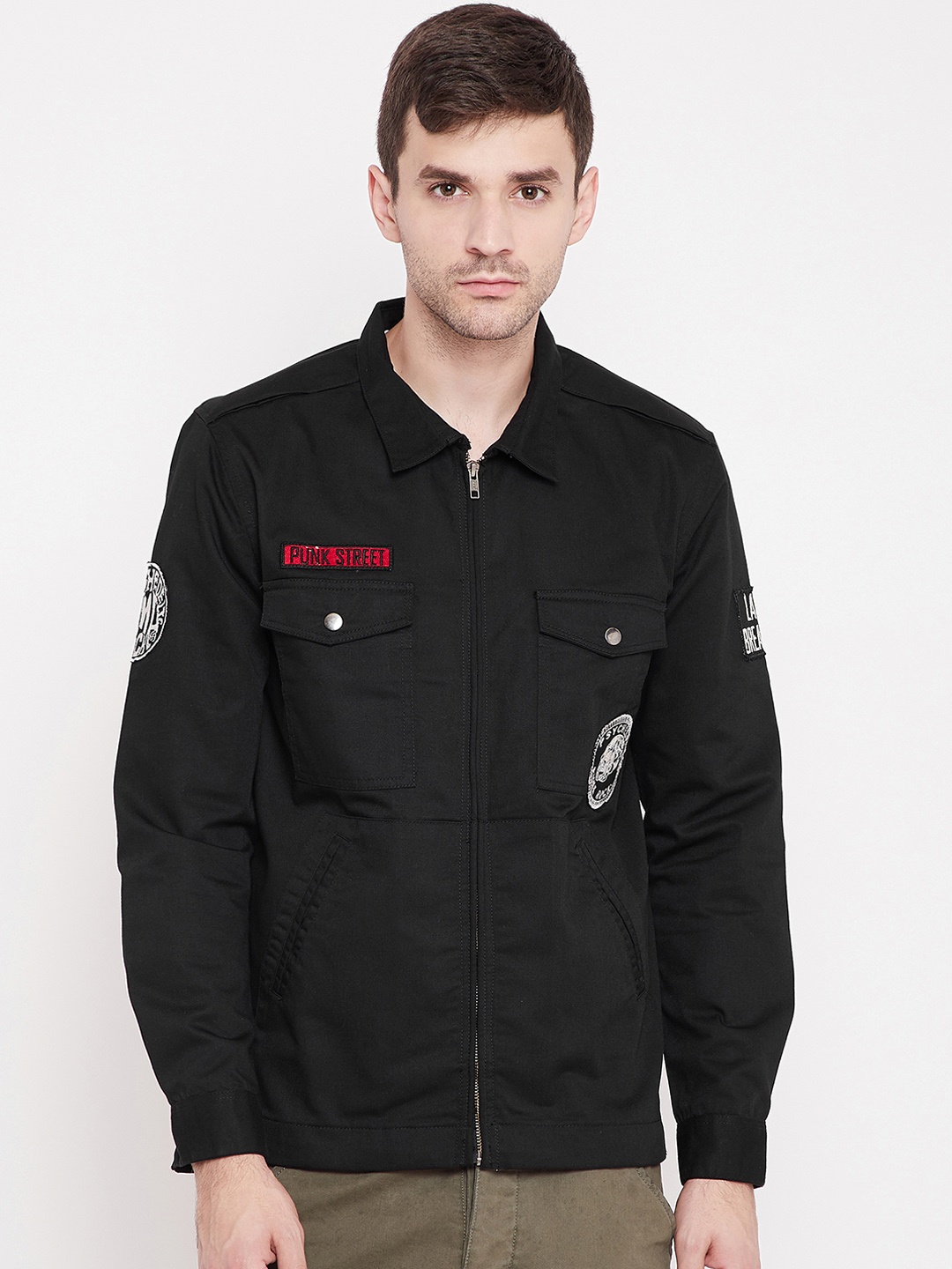 PUNK Men Black Printed Lightweight Jacket