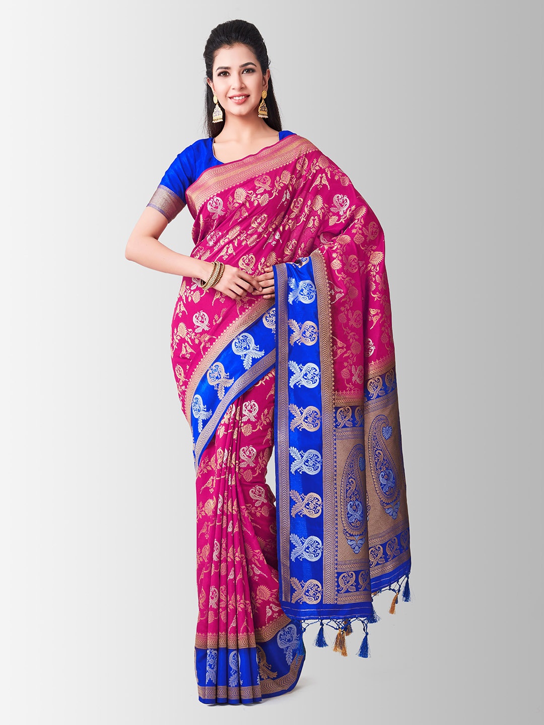

MIMOSA Pink & Blue Art Silk Woven Design Kanjeevaram Saree
