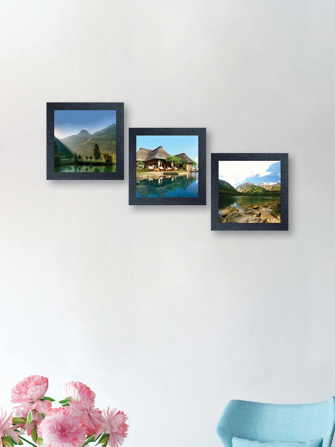 

nest ART Multicoloured Set of 3 Landscape Synthetic Wood Wall Art, Multi